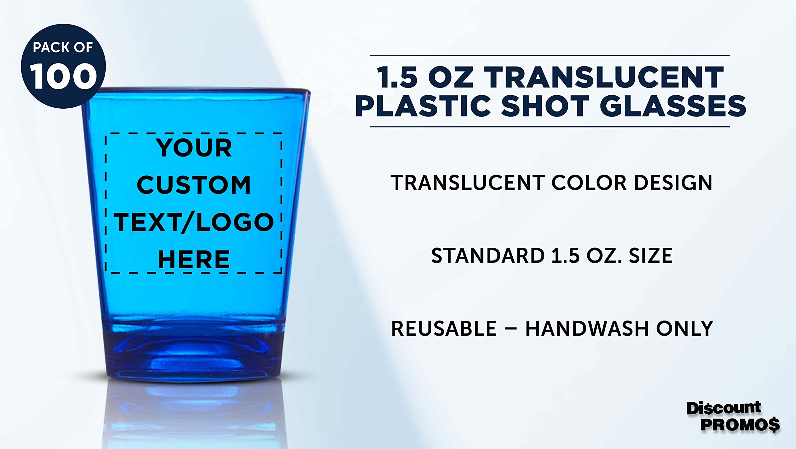 Custom Translucent Plastic Shot Glasses 1.5 oz (100-Pack) - Personalized Acrylic Party Cups for Weddings, Birthdays & Events - Bulk Blue Drinking Glasses - Perfect for Cocktails, Shots, Bar Decor & Party Favors