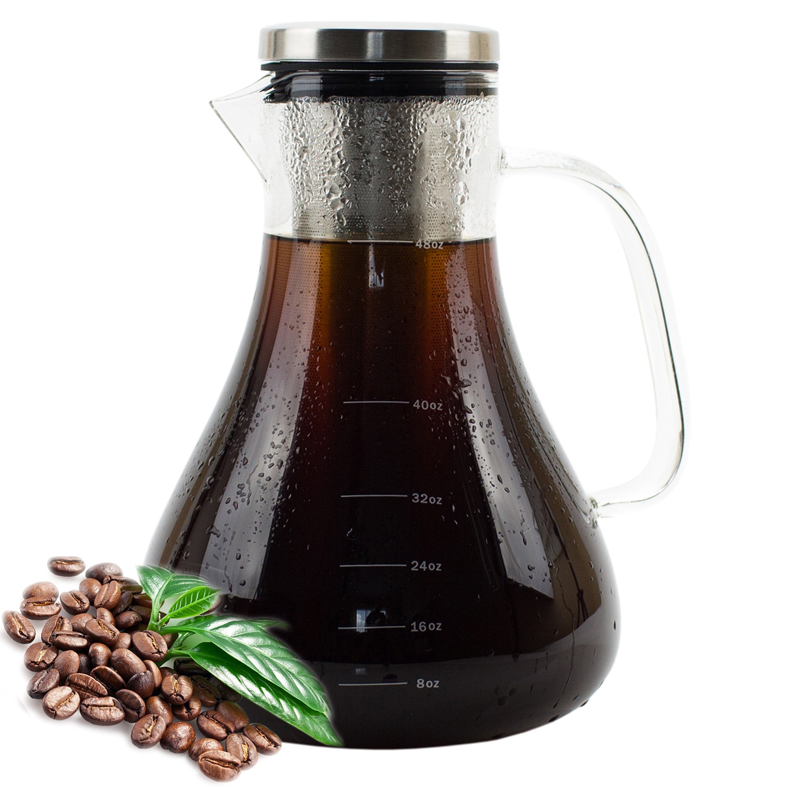 Premium Stonn & Wolln Cold Brew Coffee Maker - 1.5L Glass Carafe with No-Spill Lid & Ergonomic Spout for Smooth Pouring | Perfect for Iced Coffee, Office Use & Home Brewing | Modern Clear Design