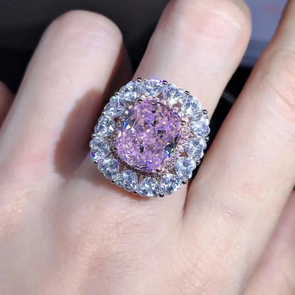 925 Sterling Silver 6 Carat Radiant Cut 3EX VVS Pink Moissanite Engagement Ring - Custom Wedding Jewelry for Proposals, Anniversaries & Special Occasions