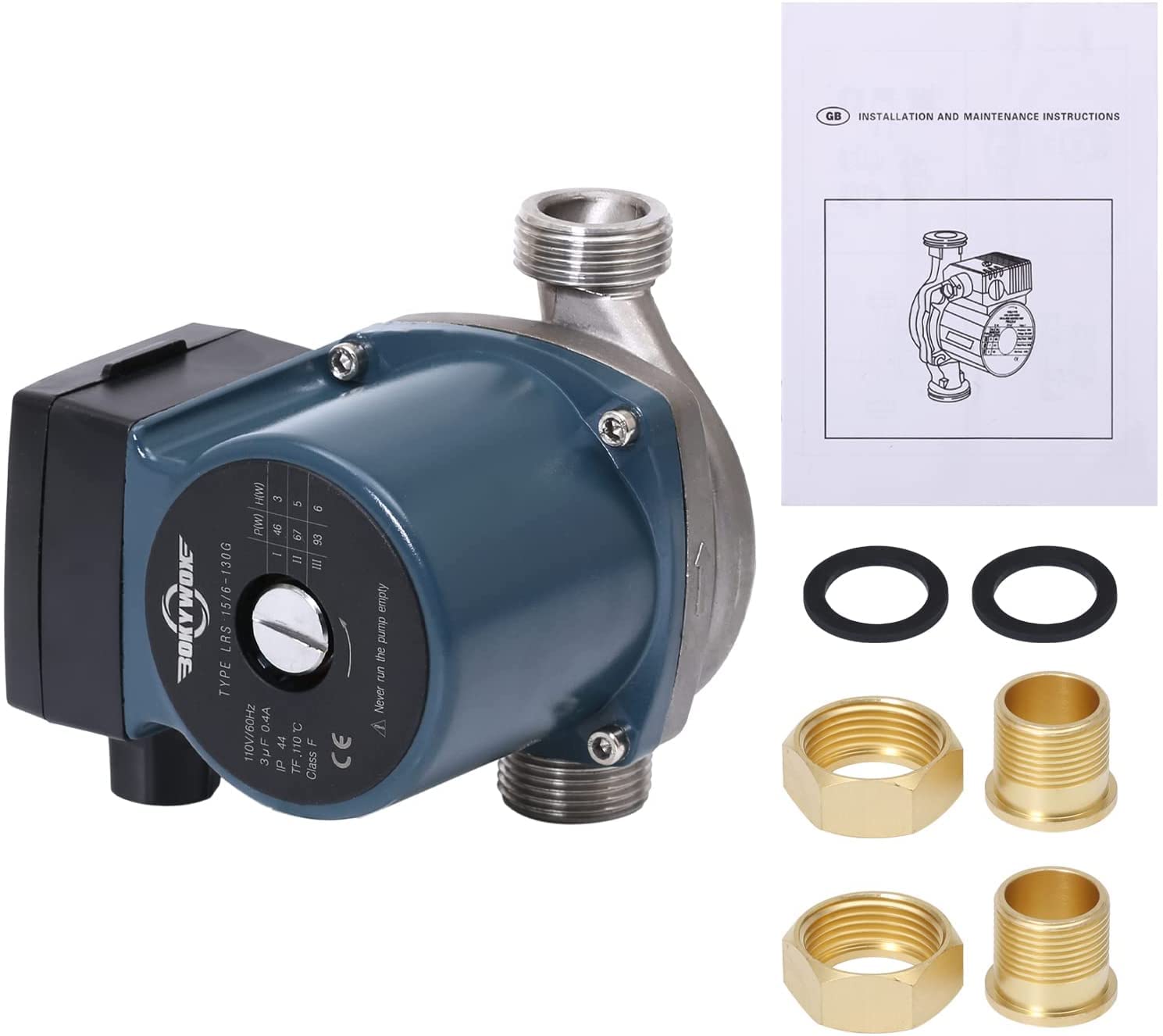 BOKYWOX 1'' NPT Hot Water Circulation Pump 93W Recirculating Pump Stainless Steel 304 for Boiler & Floor Heating - Efficient Home & Commercial Hydronic Heating System
