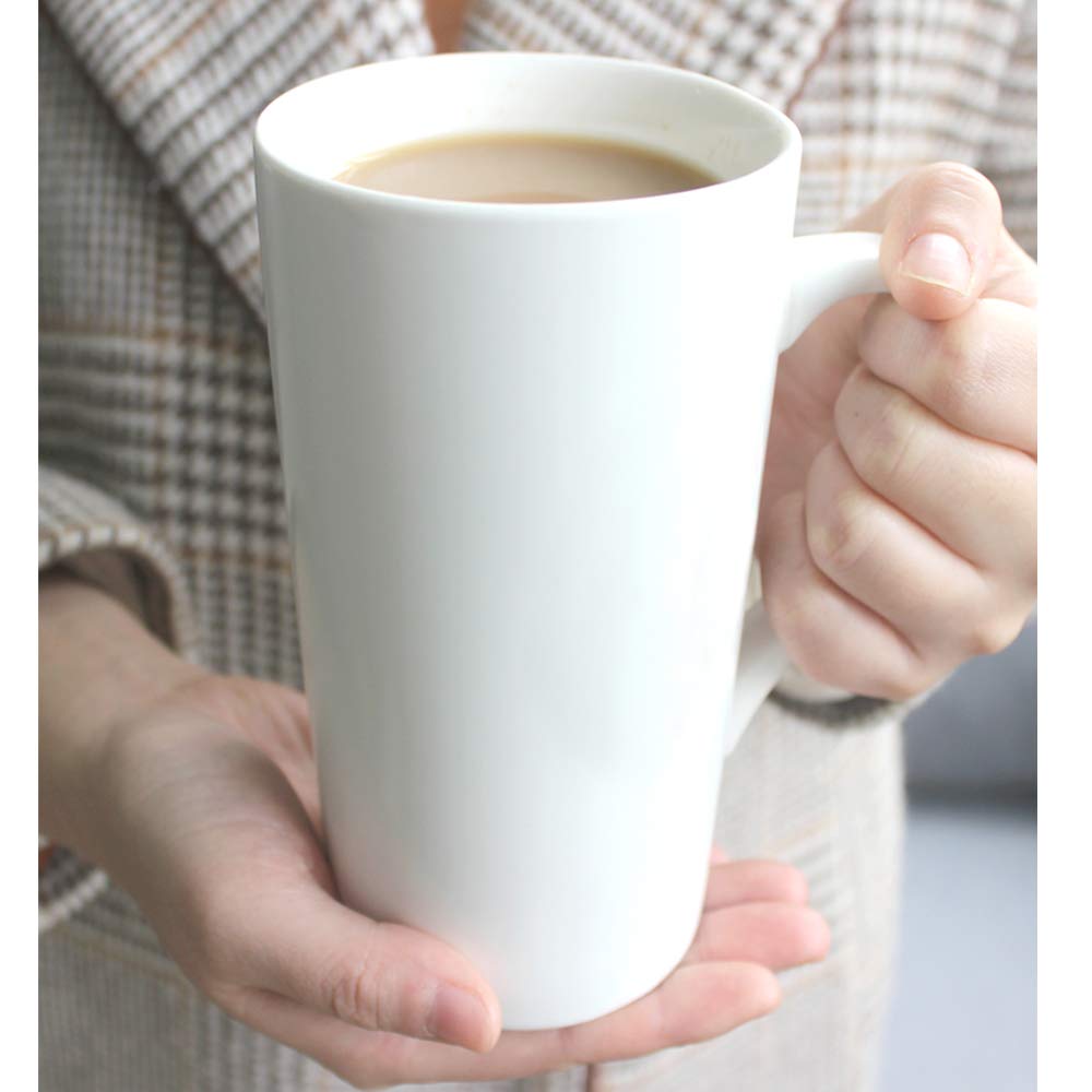 2 Pack 20oz White Ceramic Coffee Mugs - Large Tall Handle Tea Cups for Latte, Cappuccino & Hot Chocolate - Perfect for Home, Office & Coffee Shops