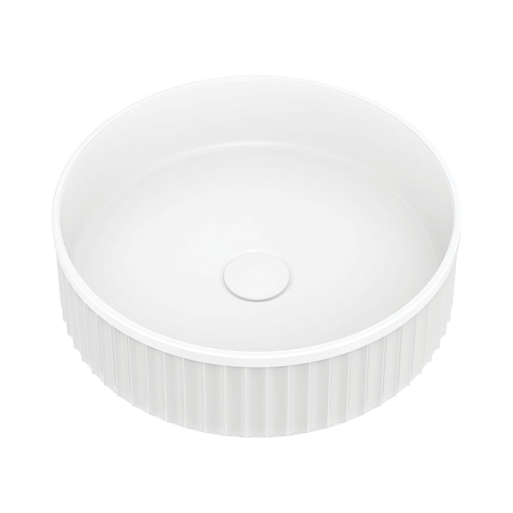 Fienza CSB802 Minka Round Solid Surface Above Counter Bathroom Sink, Matte White - Modern Vanity Basin for Bathroom & Powder Room Renovation