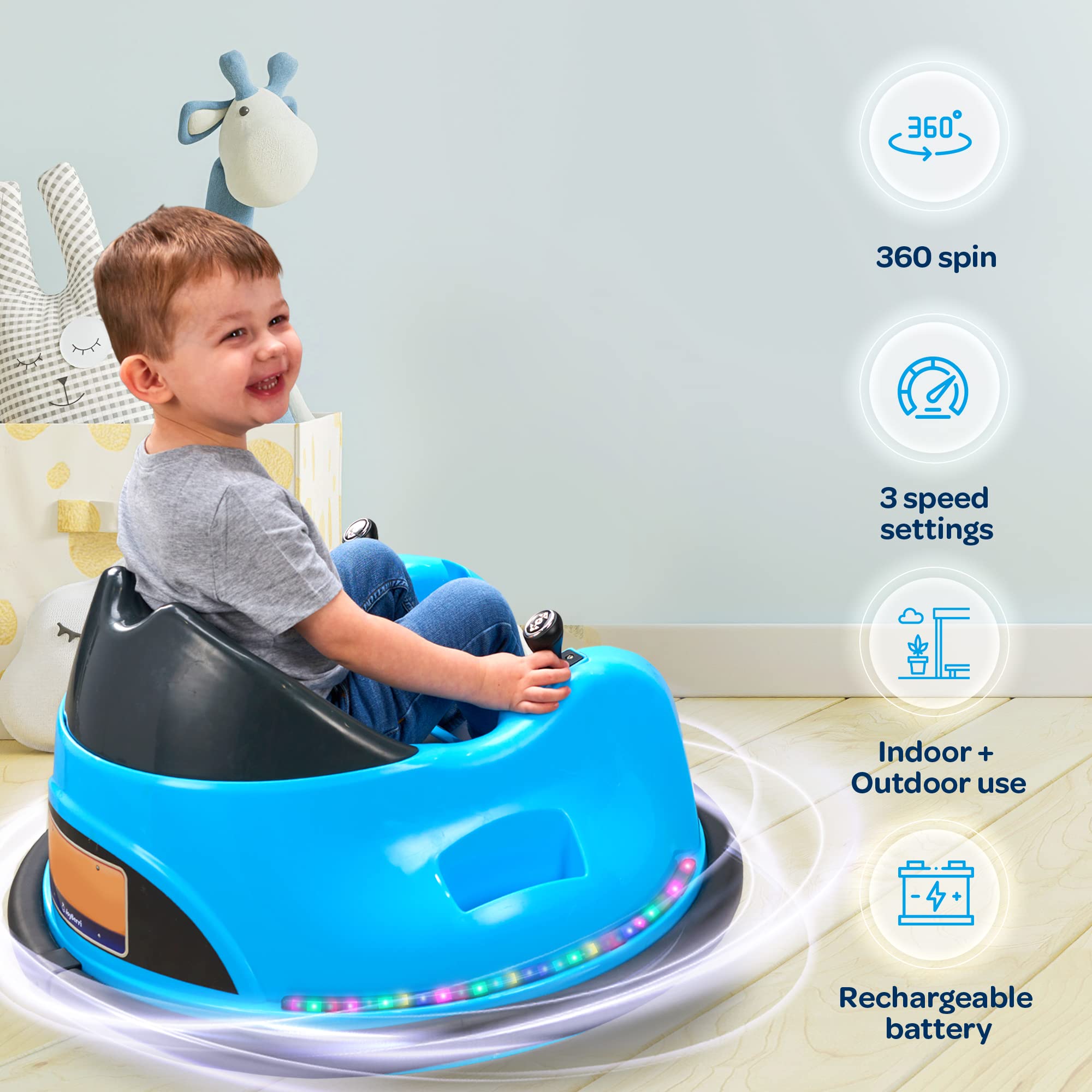 **6V Electric Bumper Car for Toddlers Ages 1.5-4 Years – 3 Speed Adjustable, LED Lights, 360° Spin, Bluetooth & Remote Control – Certified Safe Ride-On Toy for Kids – Perfect for Indoor Playrooms, Birthday Gifts & Outdoor Fun**