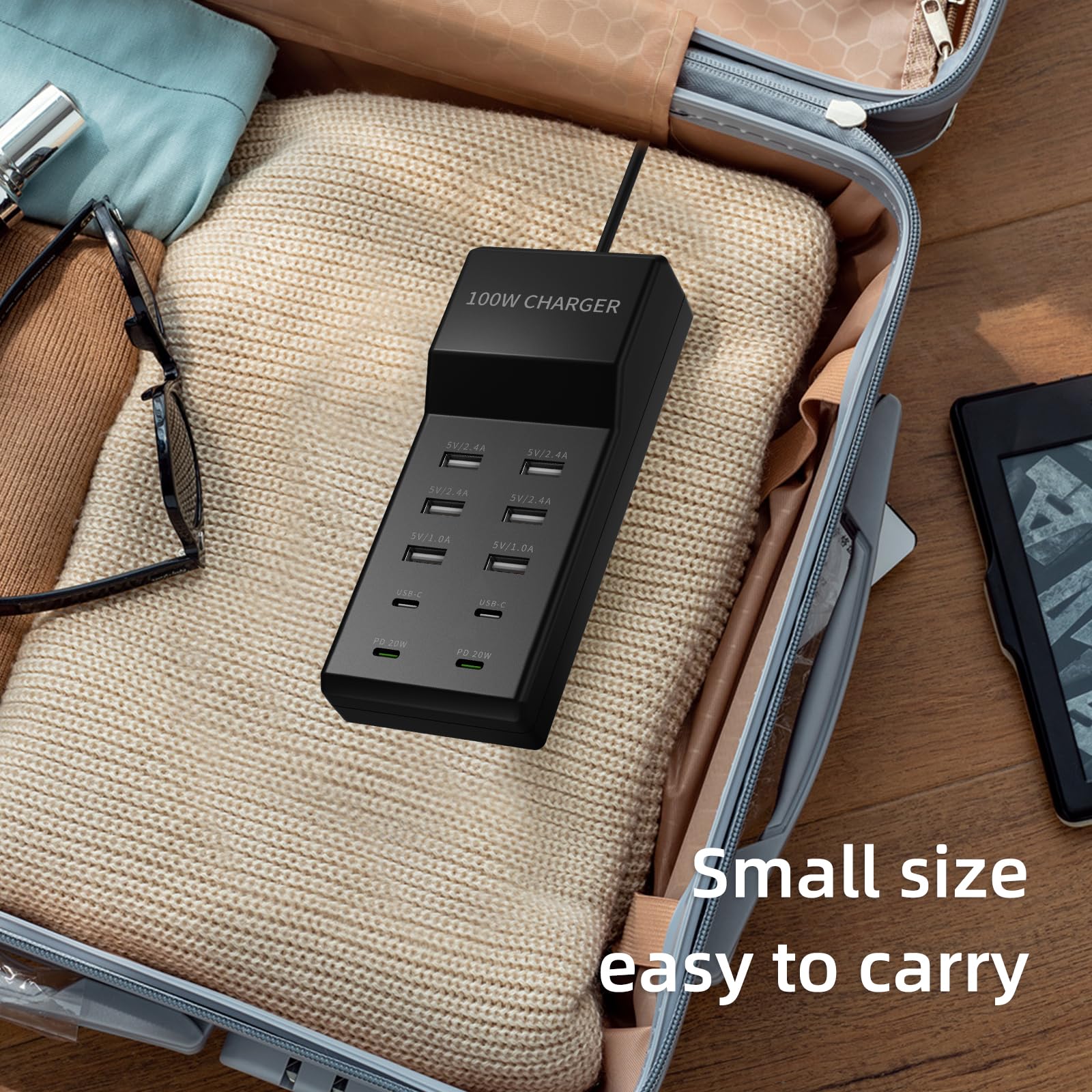 Csevanli 100W 10-Port USB Charging Station - Fast Charger Hub for iPhone 15/14 Pro Max, iPad Pro, Samsung Galaxy S21, Nintendo Switch - Multi-Device USB C Power Strip for Home, Office & Travel (Black)