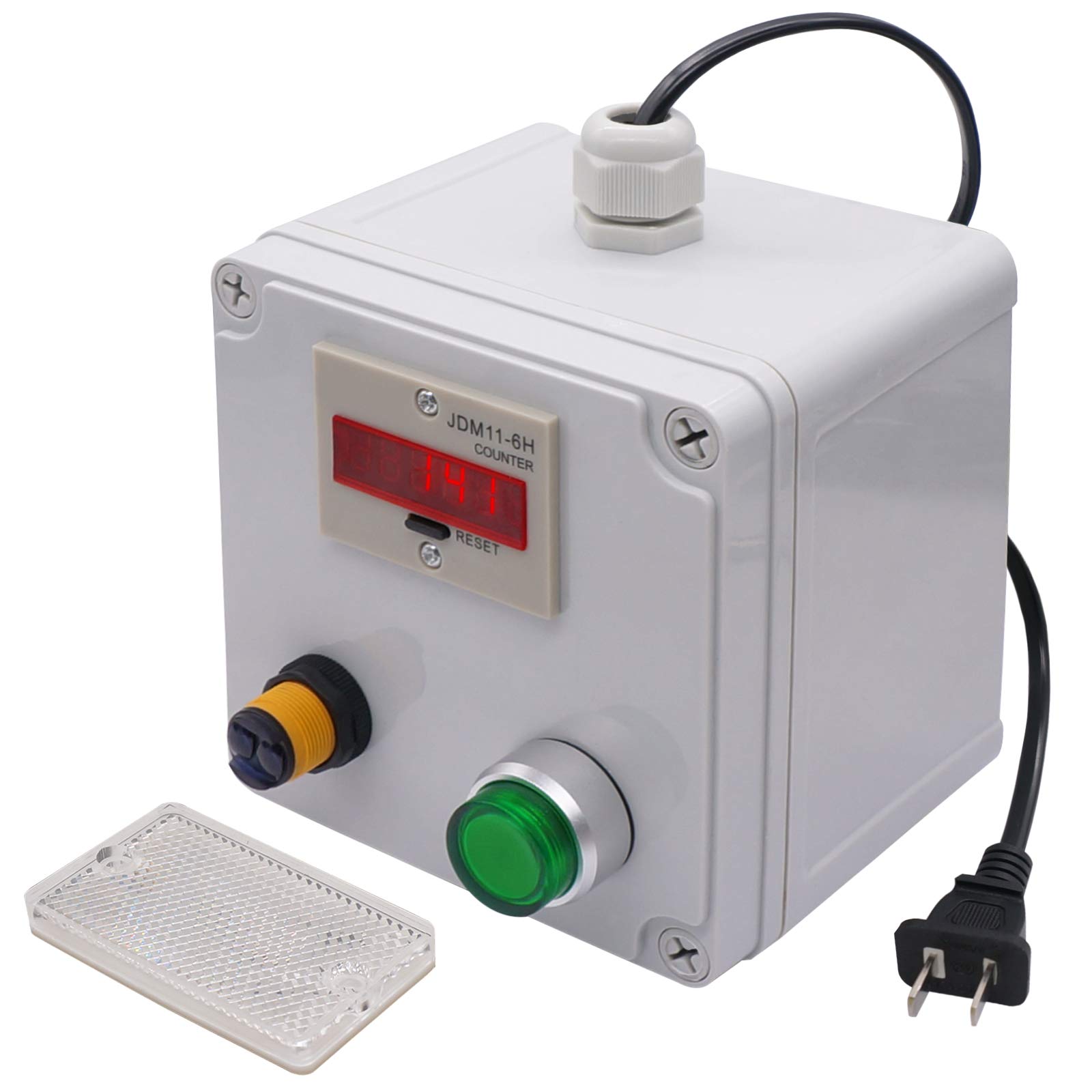 Infrared Wireless Visitor Counter with LED Display 0-999999 - 6 Digit Digital People Counter for Retail Stores, Malls & Events - 110-220VAC Auto Reset with 2m NPN Photoelectric Sensor & Reflector - Perfect for Tracking Customer Traffic and Queue Management
