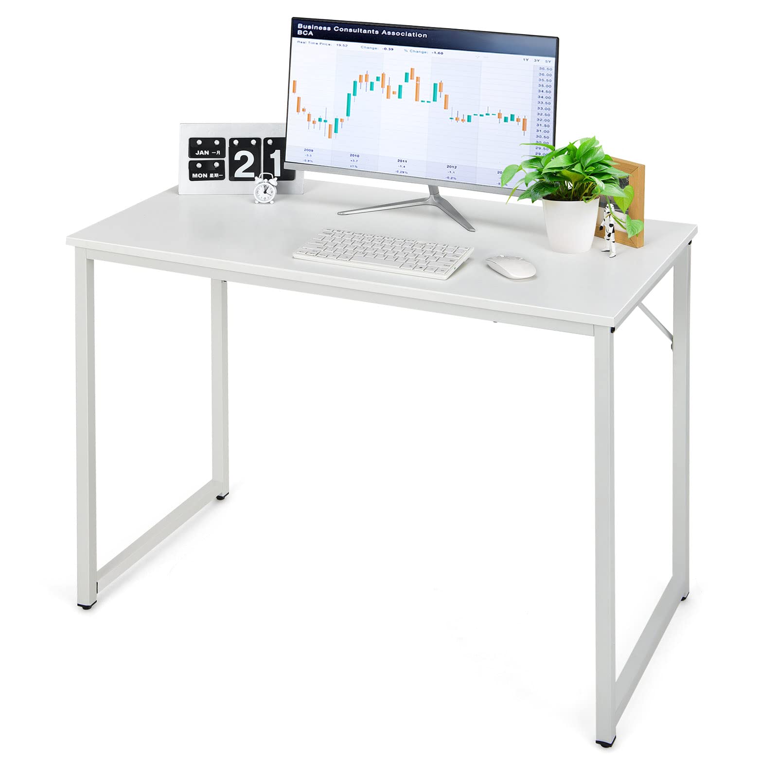 COSTWAY 40 Inch Home Office Computer Desk - Modern Simple Writing Study Desk with Metal Frame, Gaming & Laptop PC Workstation for Living Room, Bedroom & Study (White) | Perfect for Remote Work, Online Classes & Home Office Setup