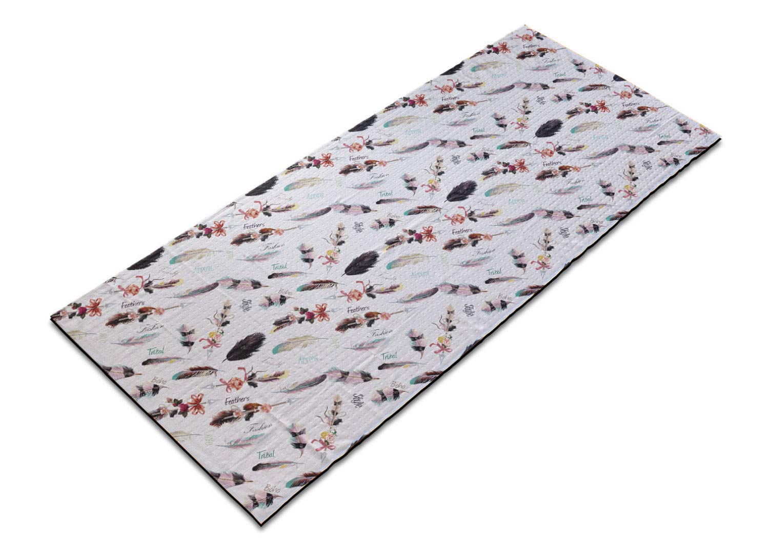 Ambesonne Bohemian Yoga Mat Towel - Non-Slip Sweat Absorbent Yoga & Pilates Workout Cover with Vintage Feather Floral Design, 25