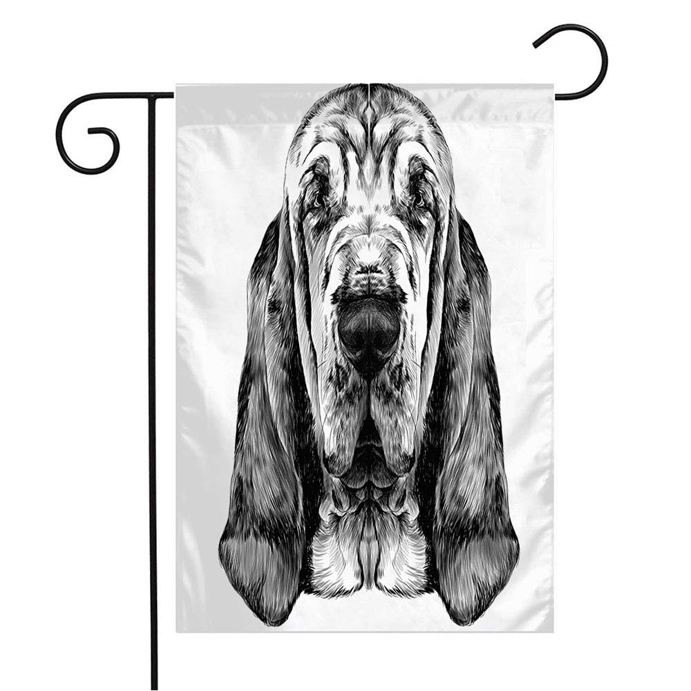 Bloodhound Dog Breed Sketch Garden Flag - 12x18 Inch Funny Hand-Drawn Pet Wildlife Design for Patio, Lawn & Outdoor Decor - Perfect Gift for Dog Lovers & Seasonal Home Decoration