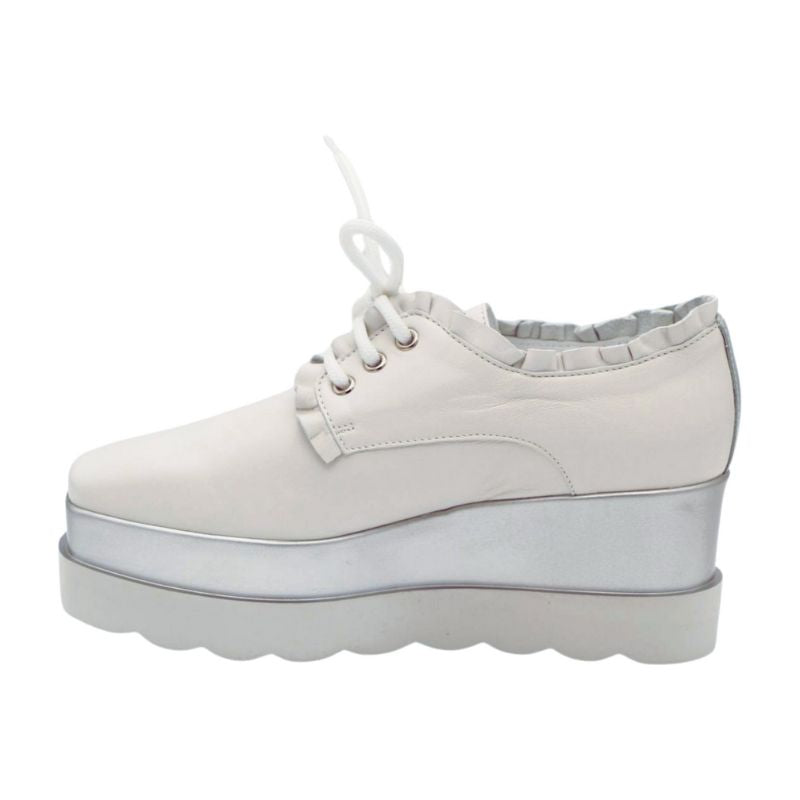 MARCO MOREO Women's White Leather Platform Lace Up Shoes M608 - Stylish Chunky Heel Sneakers for Casual Outfits & Streetwear Fashion