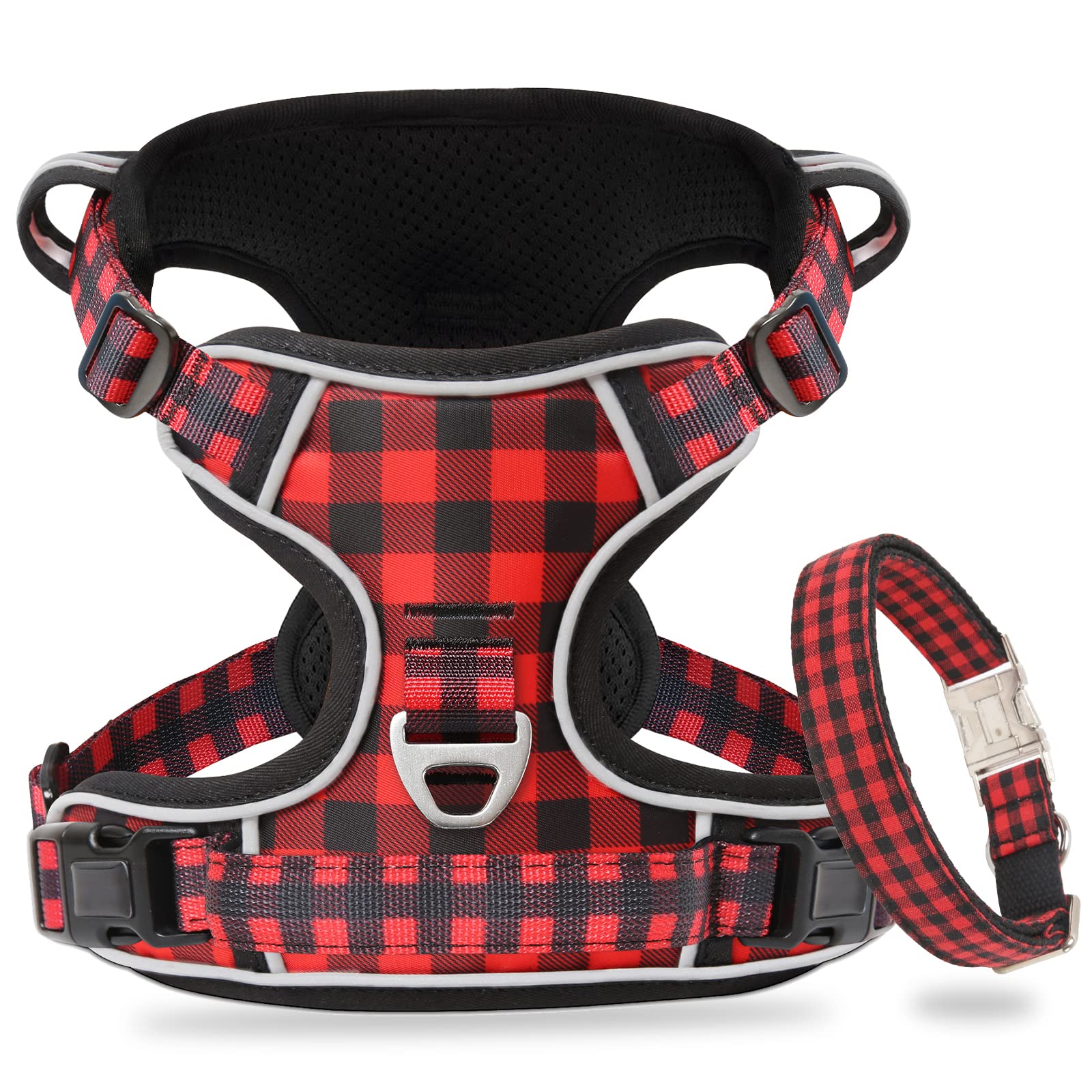 **Timos No-Pull Dog Harness & Metal Buckle Collar Set (Chest: 17-34