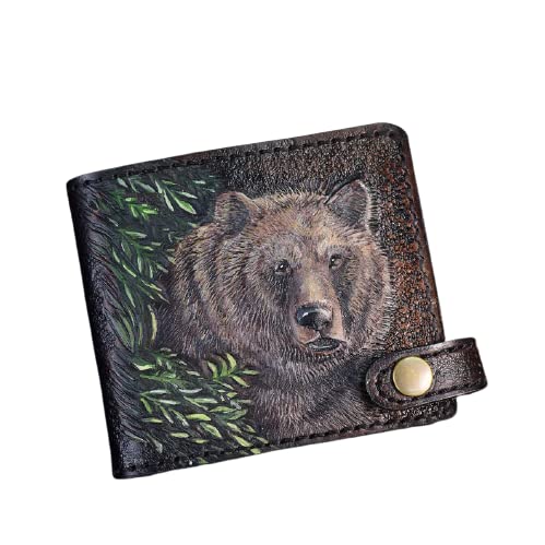 Genuine Leather Men's 3D Carved Biker Wallet - Handmade Tooled Airbrush Art Custom Personalized Wallet for Motorcycle Enthusiasts & Gift Giving