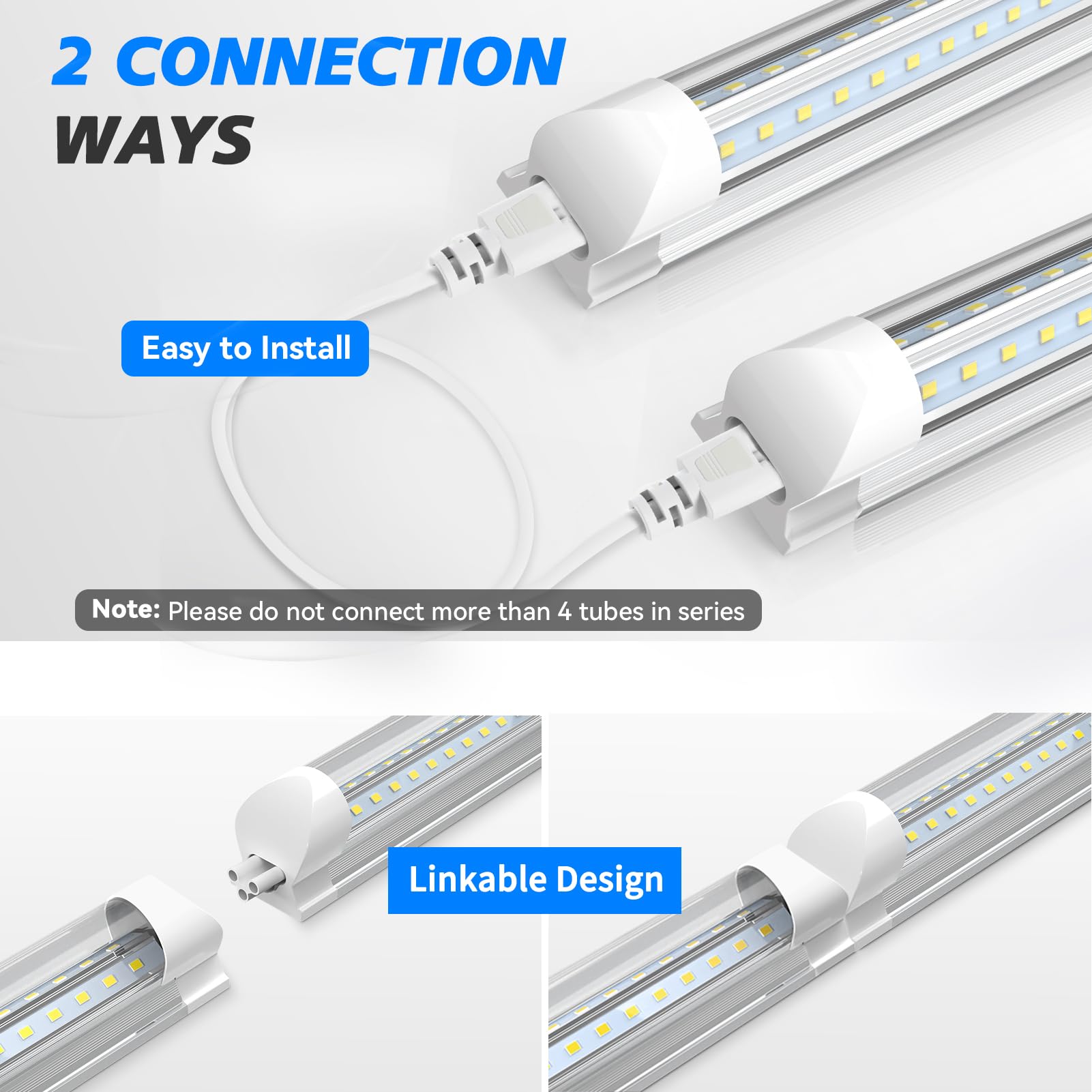 SHOPLED 8FT 100W 15000LM 6000K LED Shop Light - 12-Pack Linkable V-Shape Commercial Lighting Fixtures | Ultra Bright Energy Saving T8 Tube Lights for Garage, Warehouse, Basement, Workshop & Retail Stores | Easy Plug & Play Installation