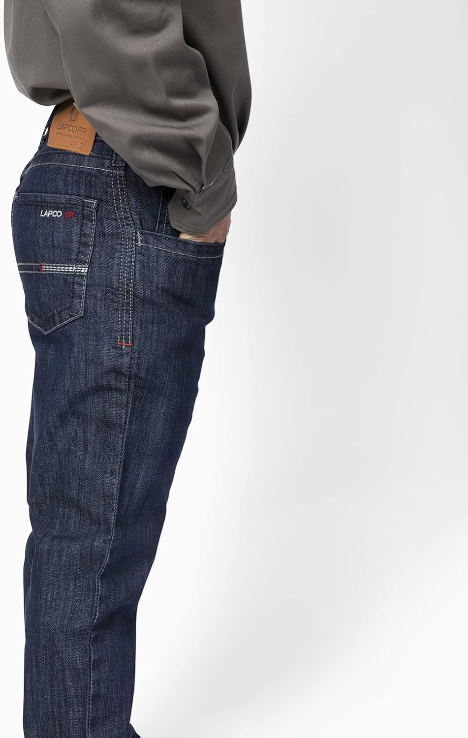 LAPCO FR Men’s Low Rise Flex Jeans - Flame Resistant Stretch Fit Work Pants, Medium Wash Denim for Construction & Industrial Safety