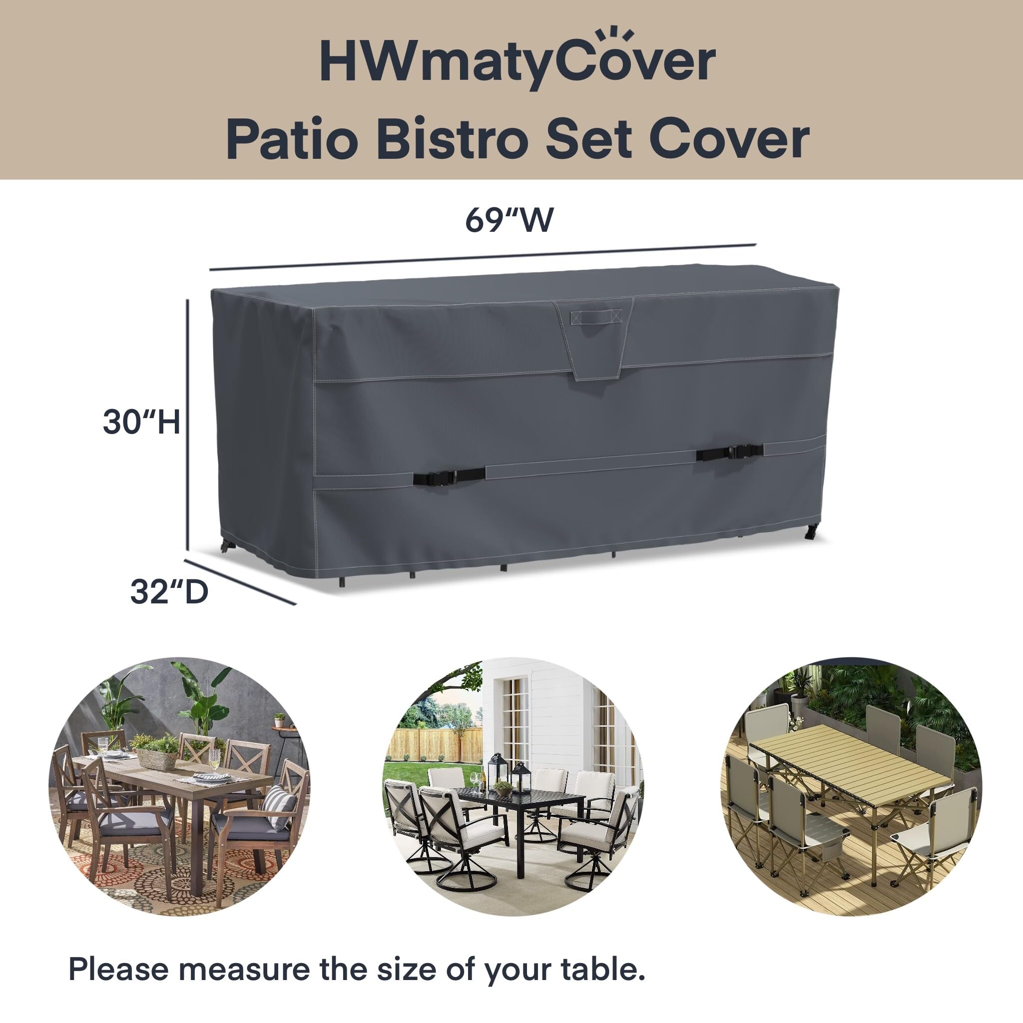 Heavy Duty Waterproof Outdoor Bistro Set Cover 69 Inch - All Weather Protection Patio Table Cover with Air Vent for Bar, Cafe & Garden Furniture (69