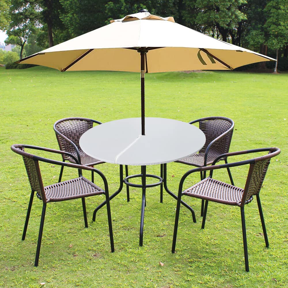 Waterproof Round PVC Tablecloth with Zipper & Umbrella Hole - 40