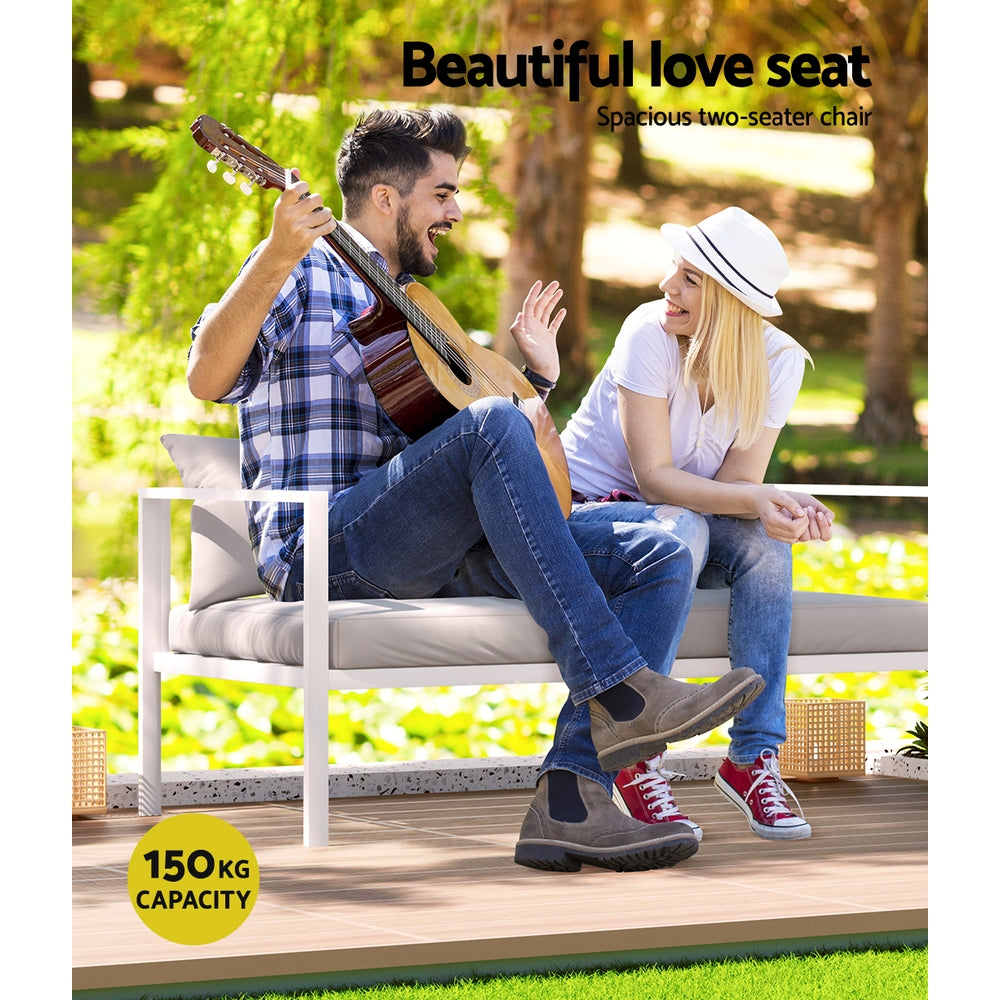 Stylish Airlie 4-Piece Aluminum Outdoor Patio Sofa Set with Coffee Table in White - Perfect for Garden, Poolside & Backyard Relaxation