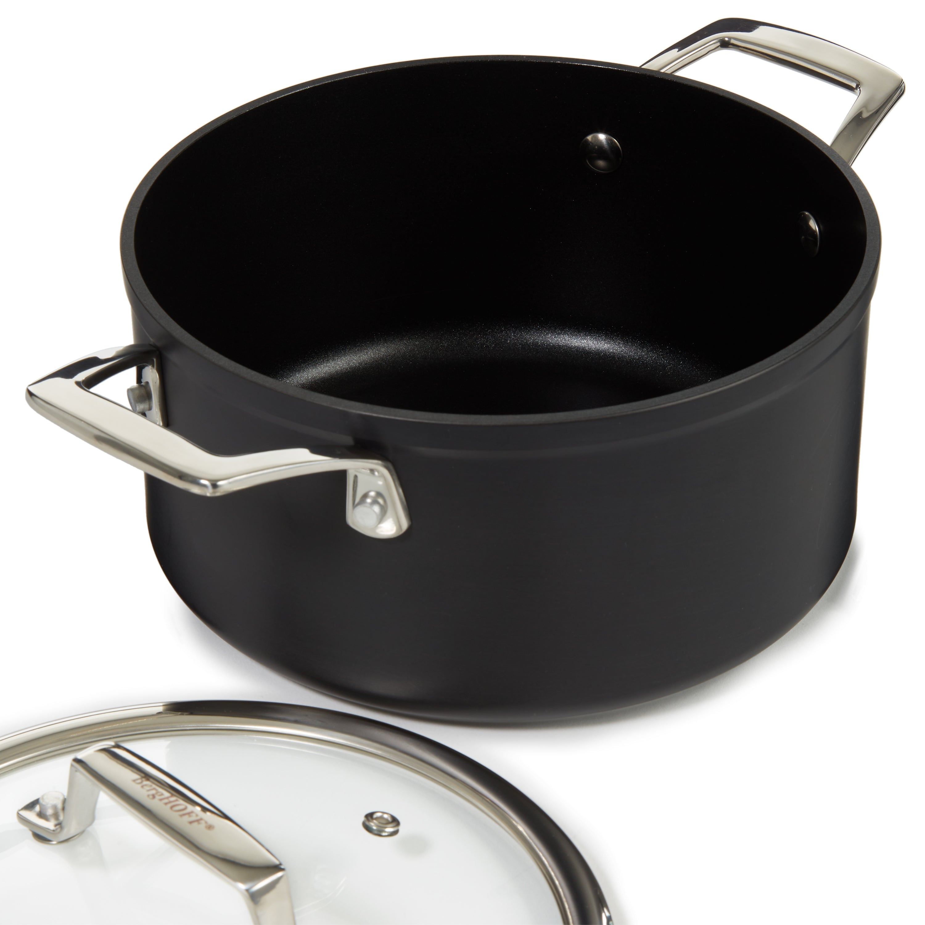 BergHOFF Essentials 5-Piece Nonstick Hard Anodized Cookware Set for 2 People with Glass Lid, Black - Perfect for Small Kitchens, Couples & Compact Cooking Spaces