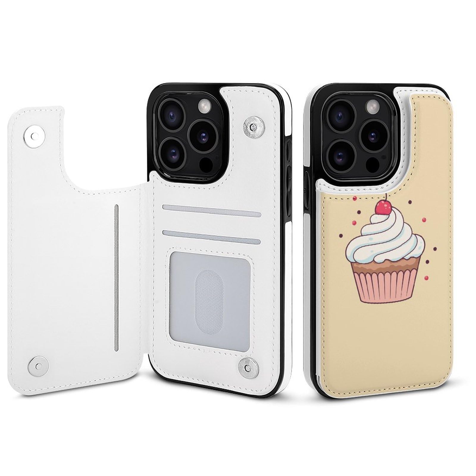 Cartoon Cupcake Wallet Case - Cute Flip Phone Wallet with Card Holder - Compatible with iPhone & Samsung (Perfect for Girls, Teens & Everyday Use)