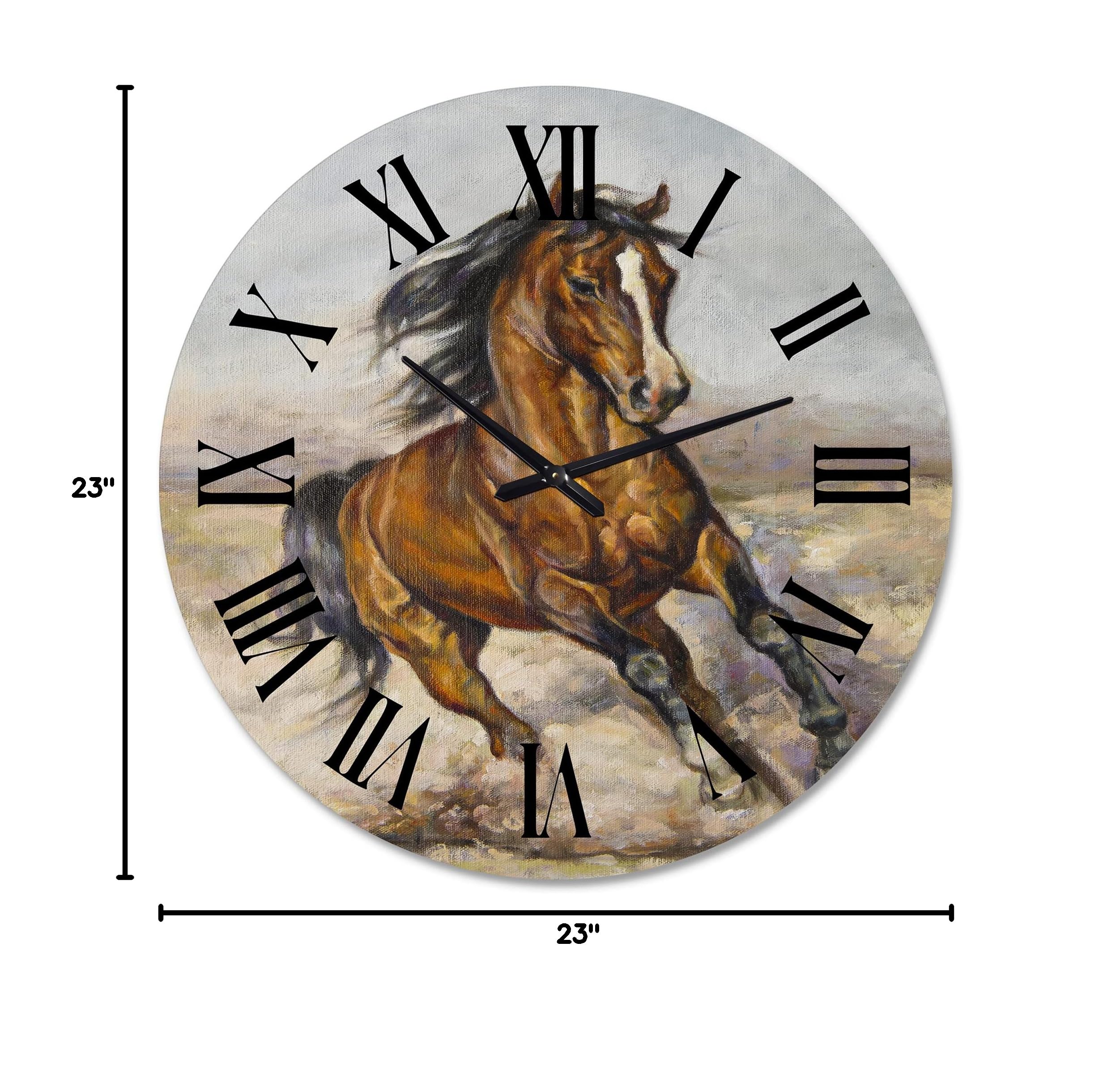 Farmhouse Wall Clock with Horse Painting - Large Rustic Wall Clock for Kitchen, Living Room, Office Decor | Perfect for Country Home, Farmhouse Style & Western Themed Spaces