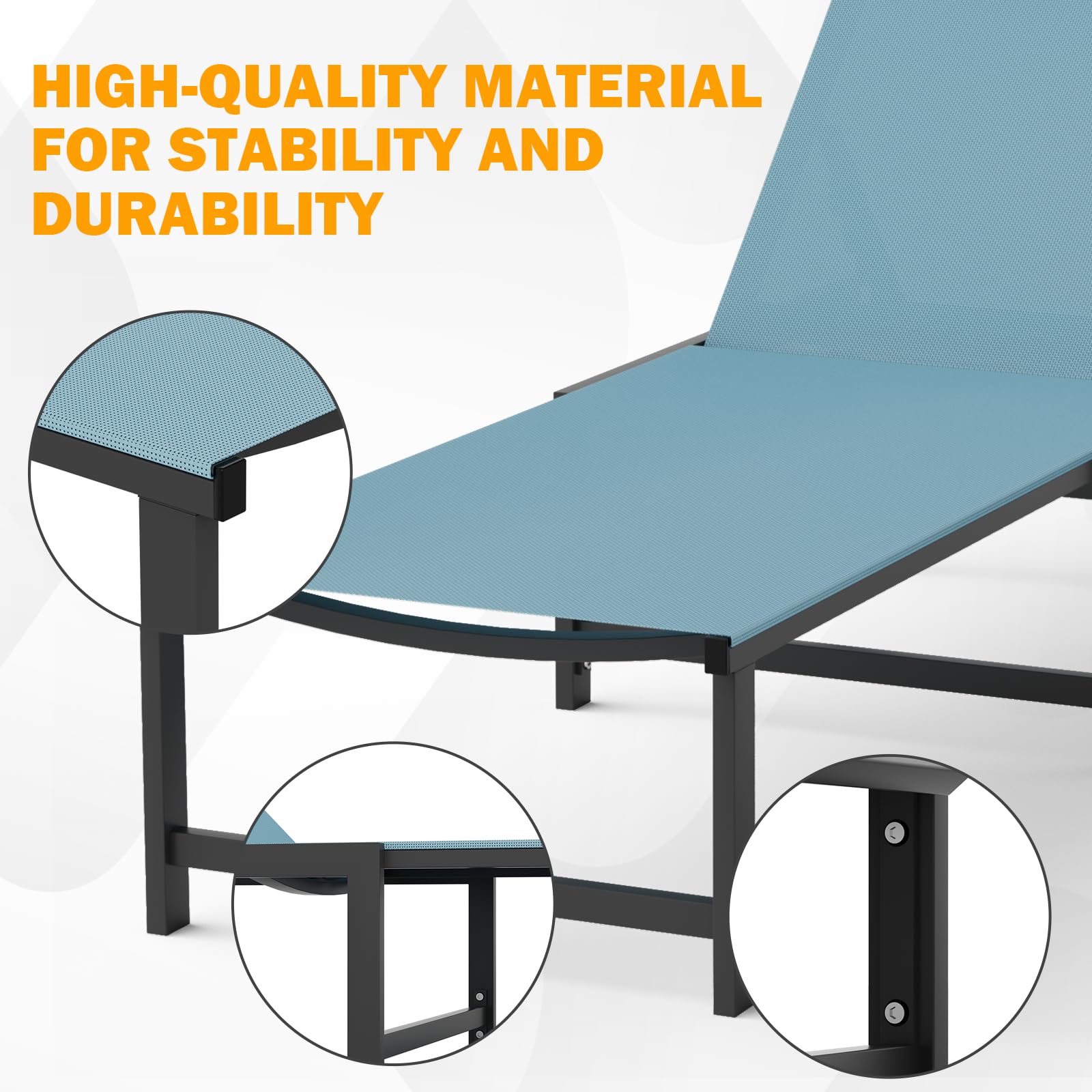 Outdoor Chaise Lounge Chair with Adjustable Backrest - Aluminum Patio Lounge Chair with Headrest Pillow - Perfect for Beach, Poolside & Backyard Relaxation (Blue)