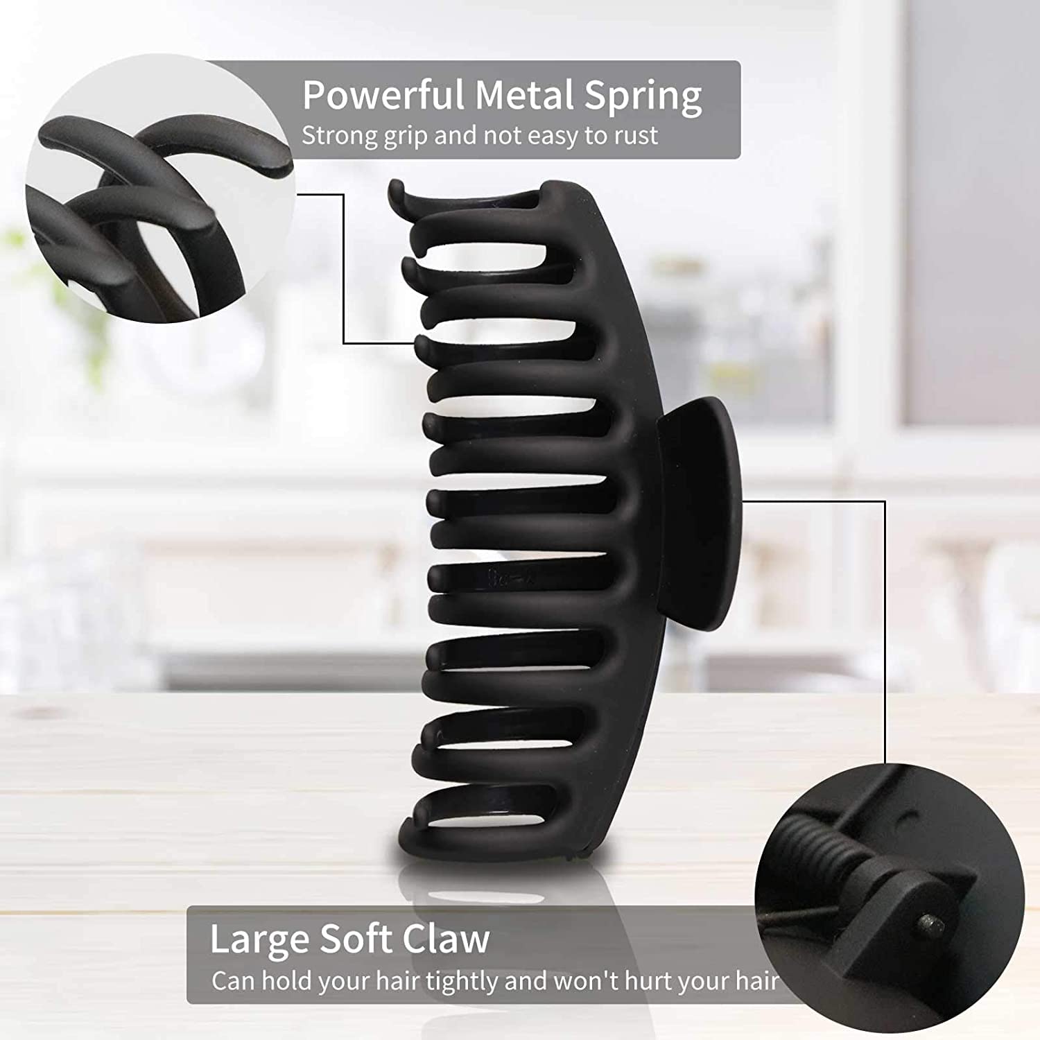 2PCS Black Hair Claw Clips - 4.3 Inch Large Matte Hair Claws for Women | Strong Hold Hair Barrettes & Accessories for Girls | Perfect for Updos, Ponytails & Everyday Styling