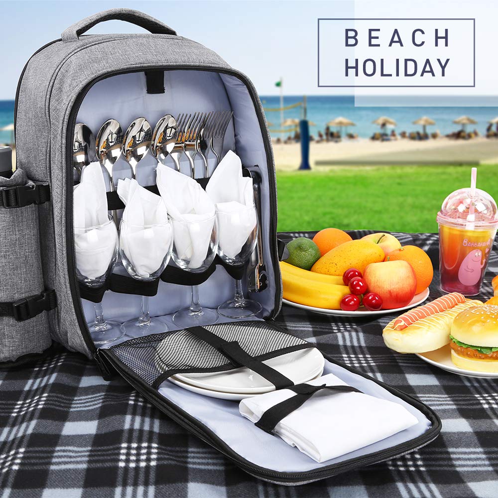 Forbidden Road Insulated Cooler Backpack - 20L Waterproof Picnic Bag with Bottle Holder & Cooler Compartment for Hiking, Camping, Beach, Workouts & Outdoor Adventures (Gray)