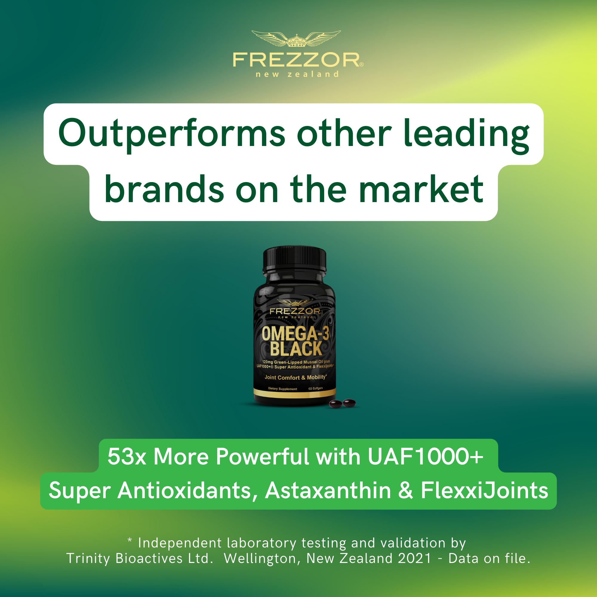 FREZZOR Omega 3 Black - Premium 1000mg Green Lipped Mussel Oil Capsules from New Zealand | Ultra High Strength UAF1000+ | Supports Joint Health, Reduces Inflammation, Boosts Heart & Immune System | 60 Capsules (4-Pack) | Ideal for Active Lifestyles, Arthritis Relief & Daily Wellness