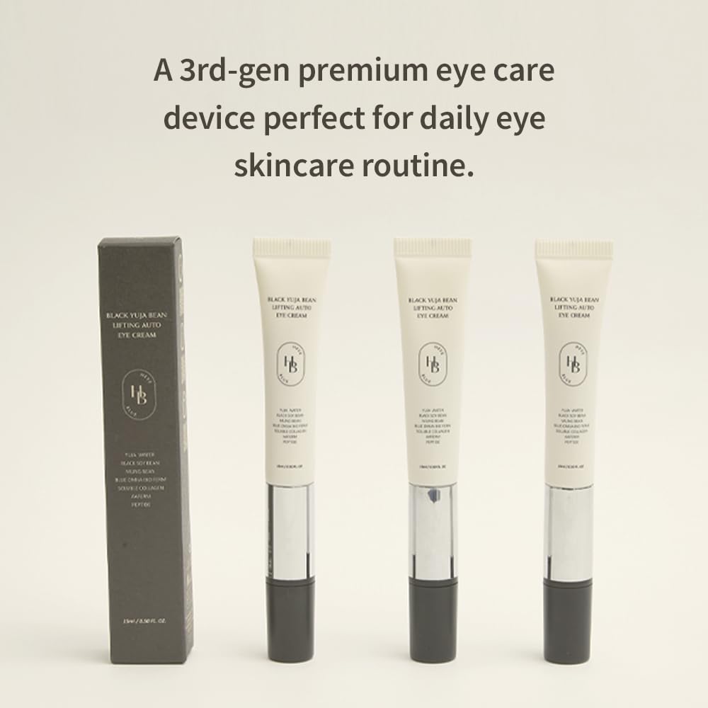 Black Yuja Bean Lifting Auto Eye Cream - Vegan, Hypoallergenic Korean Skincare for Sensitive Skin | Wrinkle Reduction & Anti-Aging Treatment with Collagen Boost | Vibrating Face Massager for Dark Circles & Puffiness | Perfect for Night Routine & Travel Skincare