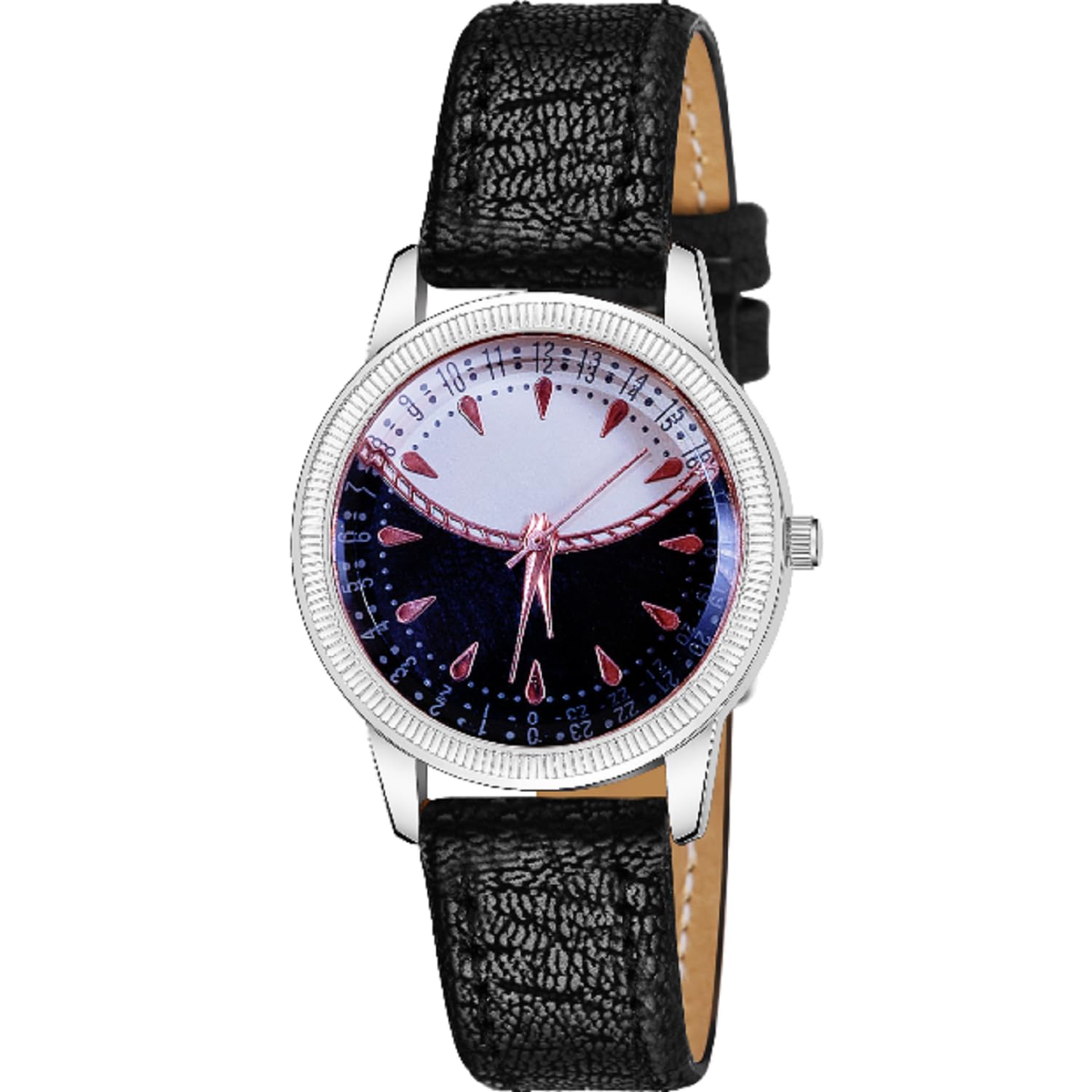 KIARVI GALLERY Women's Analog Watch with Sun-Rise Silver Dial & Leather Strap - Fashionable Timepiece for Girls and Ladies (Black) - Perfect for Office, Dating and Everyday Wear