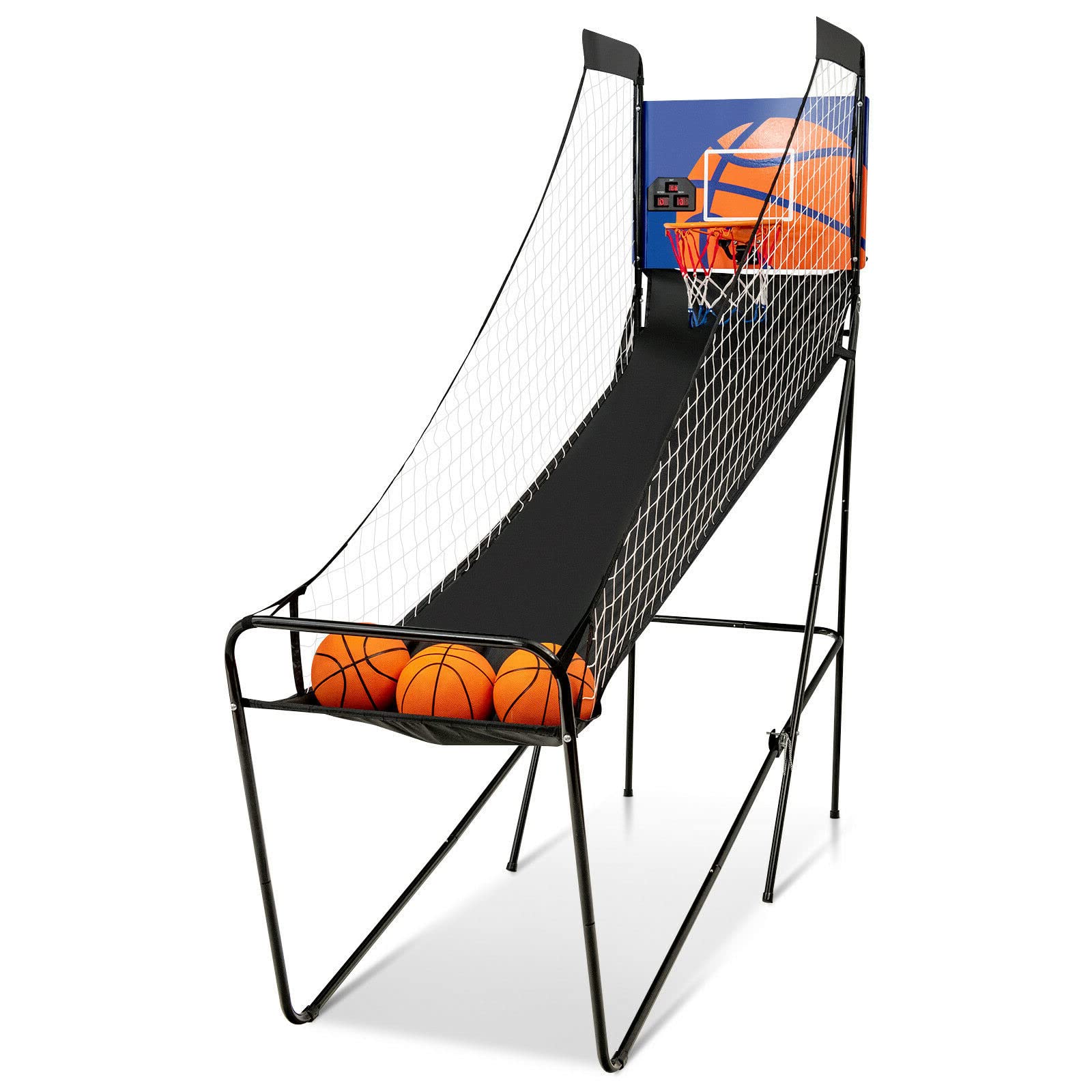 Foldable Single Shot Arcade Basketball Game Machine with 3 Basketballs, Air Pump & Electronic Scorer - Steel Frame, Premium MDF Backboard, Polyester Fabric Mesh Fence - Perfect for Parties, Family Gatherings, Game Rooms & Indoor/Outdoor Fun