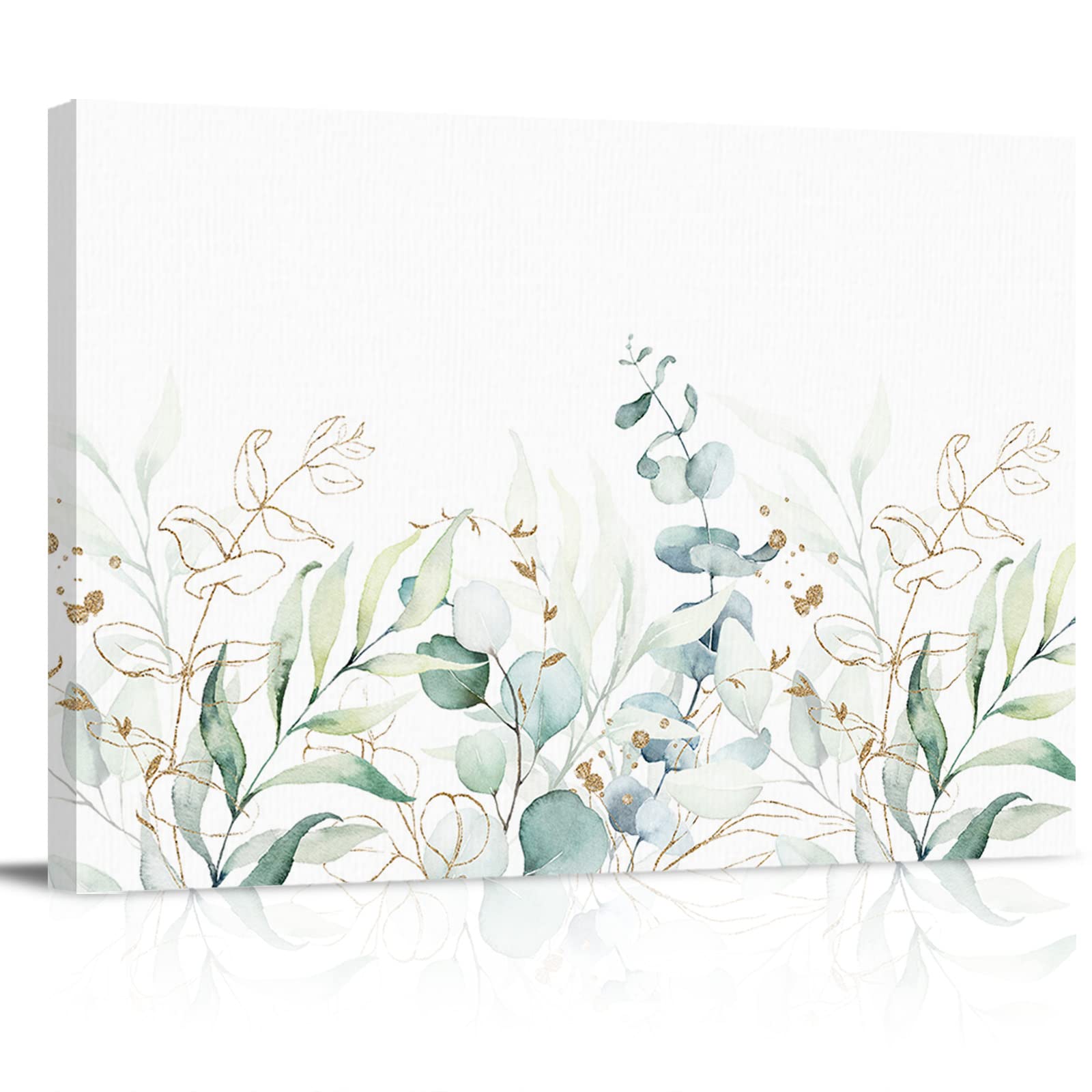 Elegant Watercolor Eucalyptus Leaves Canvas Wall Art Print - Framed Abstract Botanical Painting for Bathroom & Bedroom Decor - Ready to Hang Home Decoration for Living Room, Office & Nursery