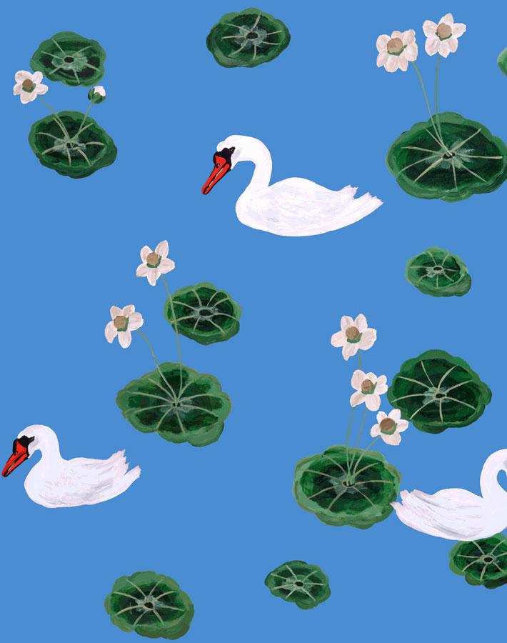 Lily Pad Lake Wallpaper by Carly Beck - Cerulean Blue Nature-Inspired Wall Mural for Living Room & Bedroom Decor