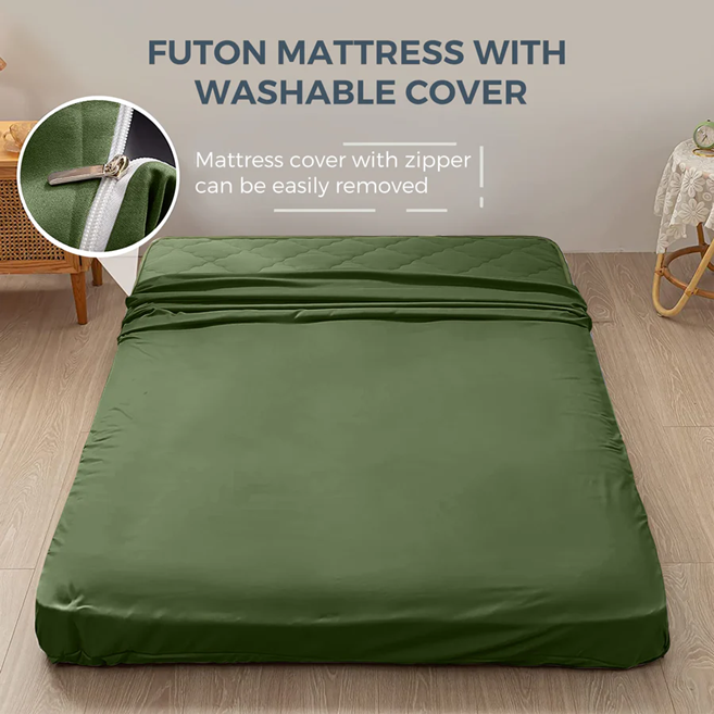MAXYOYO Padded Japanese Floor Mattress - Green Foldable Roll Up Futon Mattress for Bedroom, Guest Room & Travel | Comfortable Floor Sleeping & Lounging