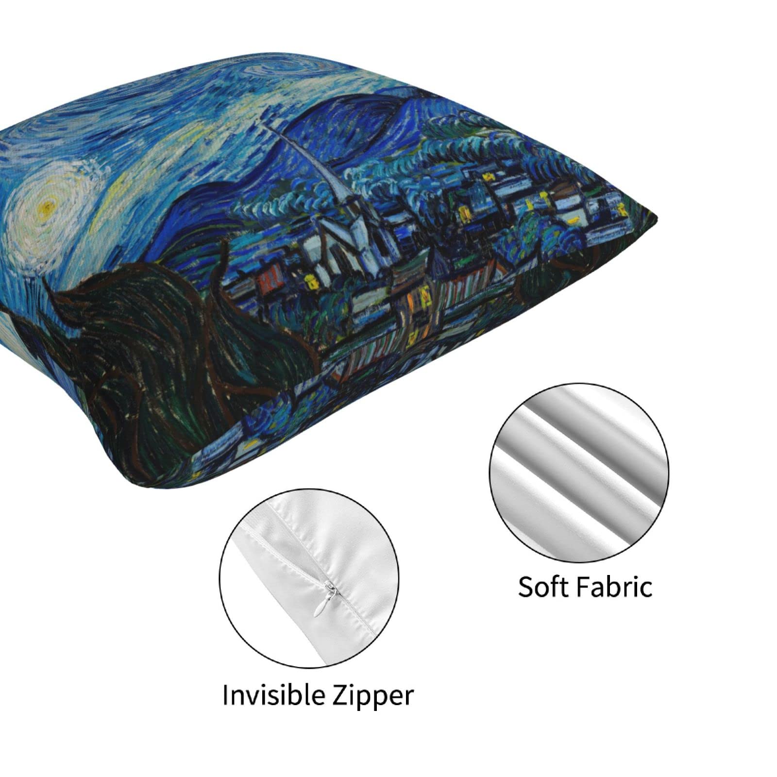 Van Gogh Starry Night Decorative Pillow Covers Set of 4 - Famous Landscape Painting Square Velvet Cushion Covers for Sofa, Couch & Bed - Home Decor, Living Room & Office Accent