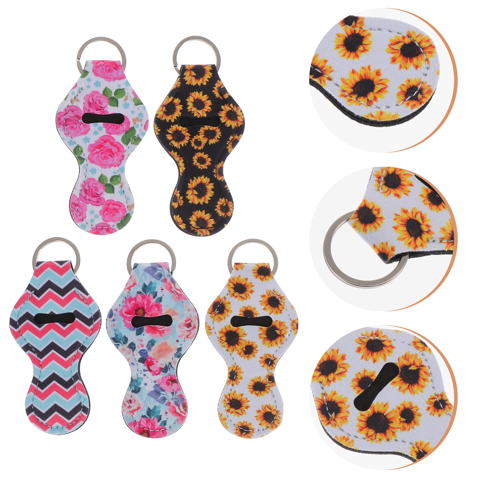 5-Piece Minkissy Car Mount Lipstick Holder Keychain Set - Neoprene Chapstick & Lip Balm Holder with Keyring - Perfect for Car Keys, Purses & Travel Accessories