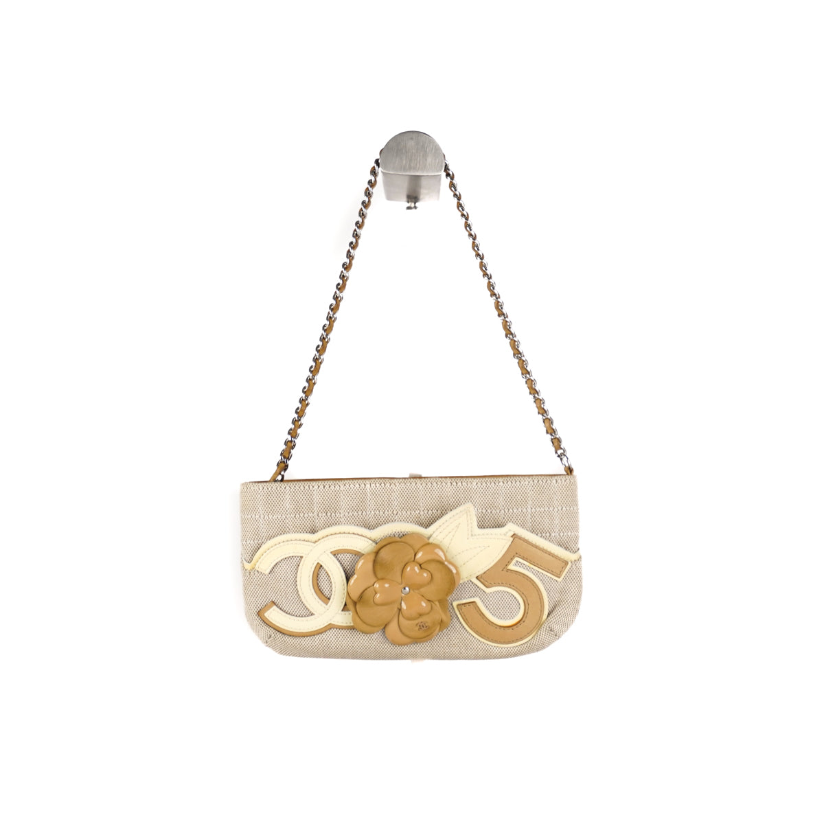Chanel Camellia No. 5 Chocolate Canvas Pochette Handbag - Luxury Designer Crossbody Bag for Women, Perfect for Date Night & Evening Events