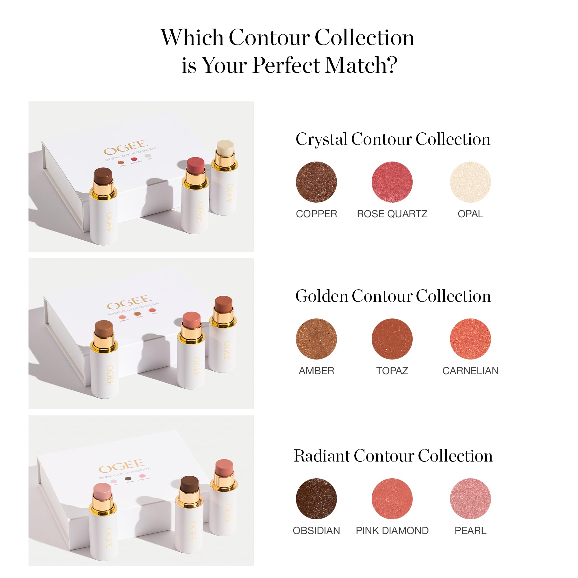 Ogee Face Stick Crystal Collection Trio - Organic Contour Makeup Set with Bronzer, Blush & Highlighter Sticks | Vegan, Cruelty-Free | Perfect for Everyday Glow & Professional Makeup Looks