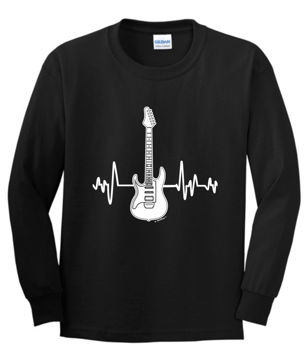 Electric Guitar Heartbeat Design Youth Long Sleeve T-Shirt - Perfect Gift for Music Lovers & Band Fans - Great for Concerts, Music Festivals & Casual Wear