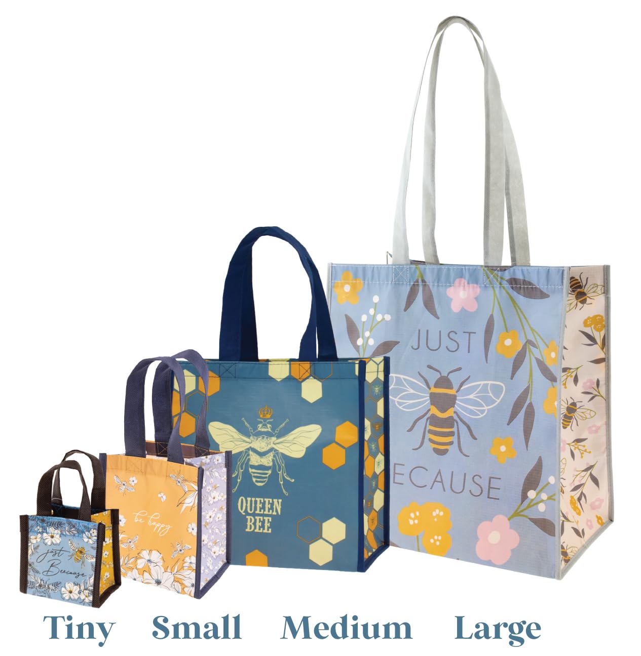 Eco-Friendly Reusable Gift Bags - Karma RPET Tote Bags with Handles for Birthday, Christmas & Party Favors - Navy Blue Floral Small Gift Bag for Sustainable Gifting & Everyday Use