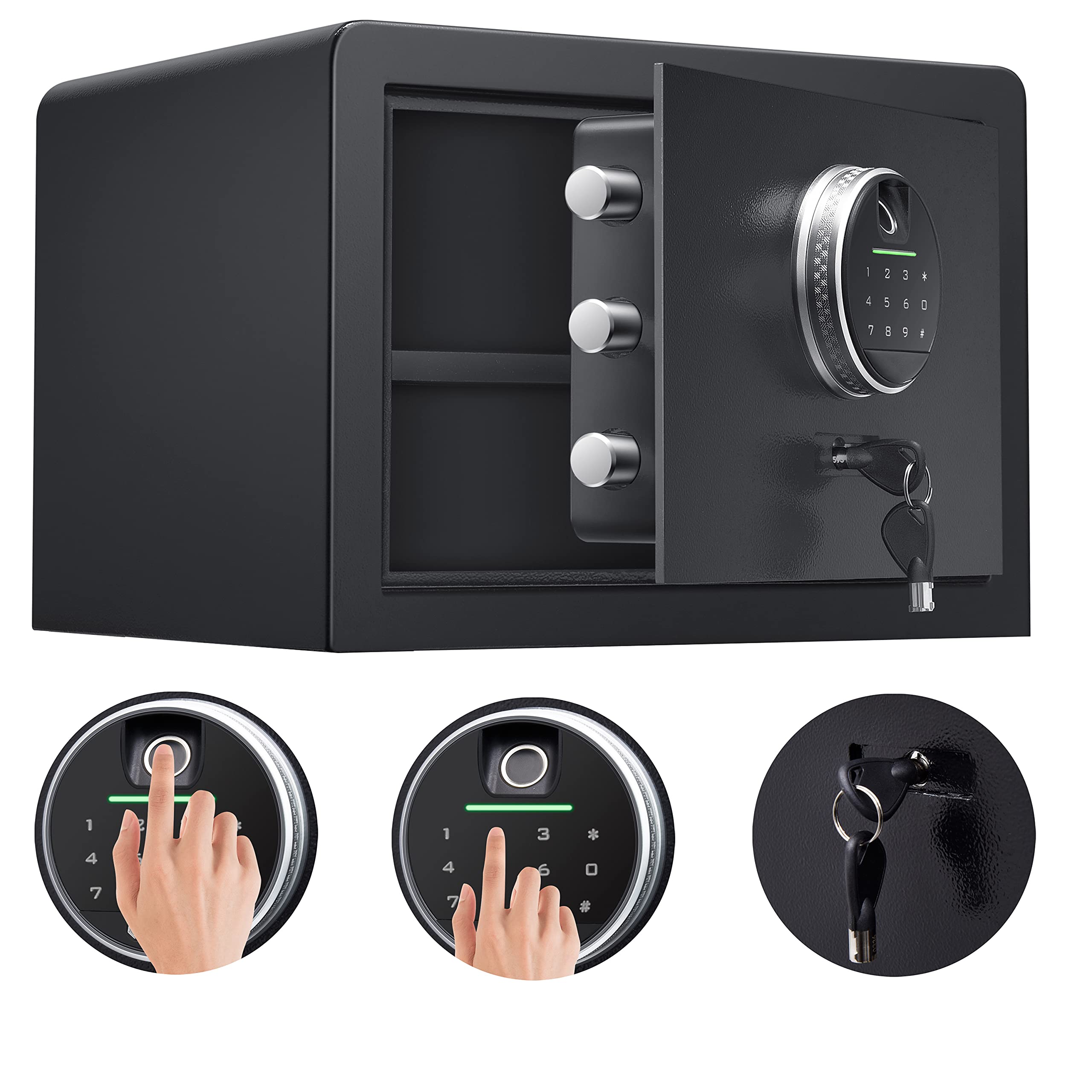 Biometric Digital Security Safe Box - Fingerprint Home Safe for Cash, Jewelry, Valuables & Gun Storage | 1.0 Cubic Feet Small Safe for Bedroom, Office & Travel | Fireproof Security Box for Personal Documents & Important Items