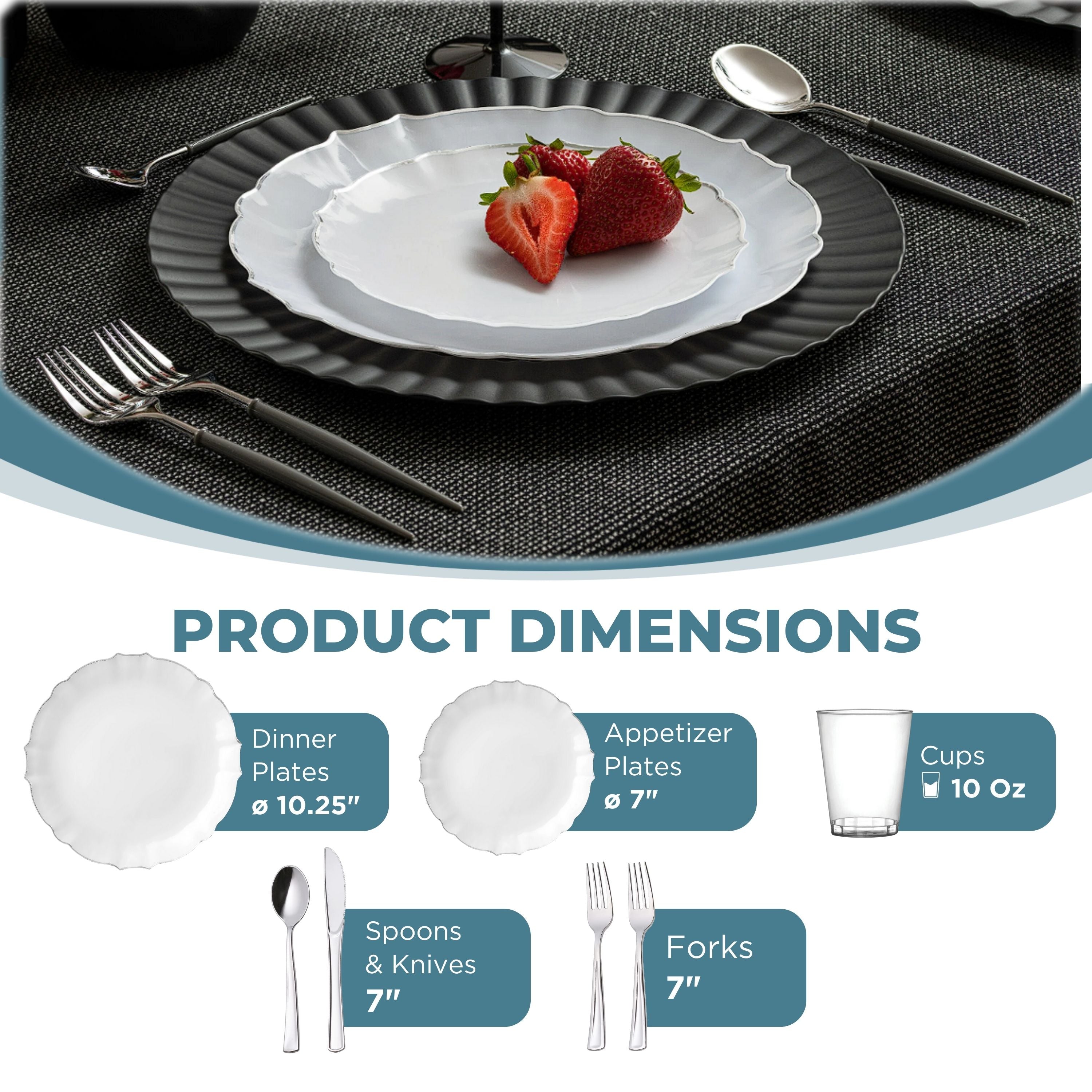 Luxury White and Silver Plastic Party Bundle - Elegant Disposable Tableware Set for Weddings, Birthdays & Special Events