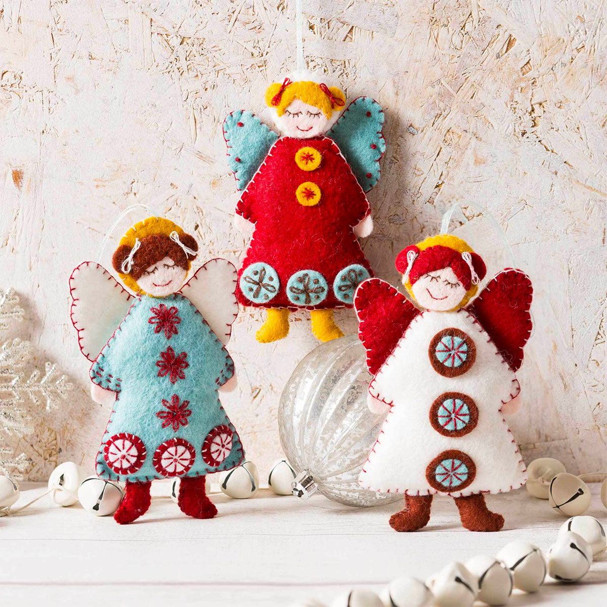 Hand Stitched Felt Craft Kit - DIY Scandinavian Angel Ornaments for Christmas Tree Decorations & Holiday Home Decor