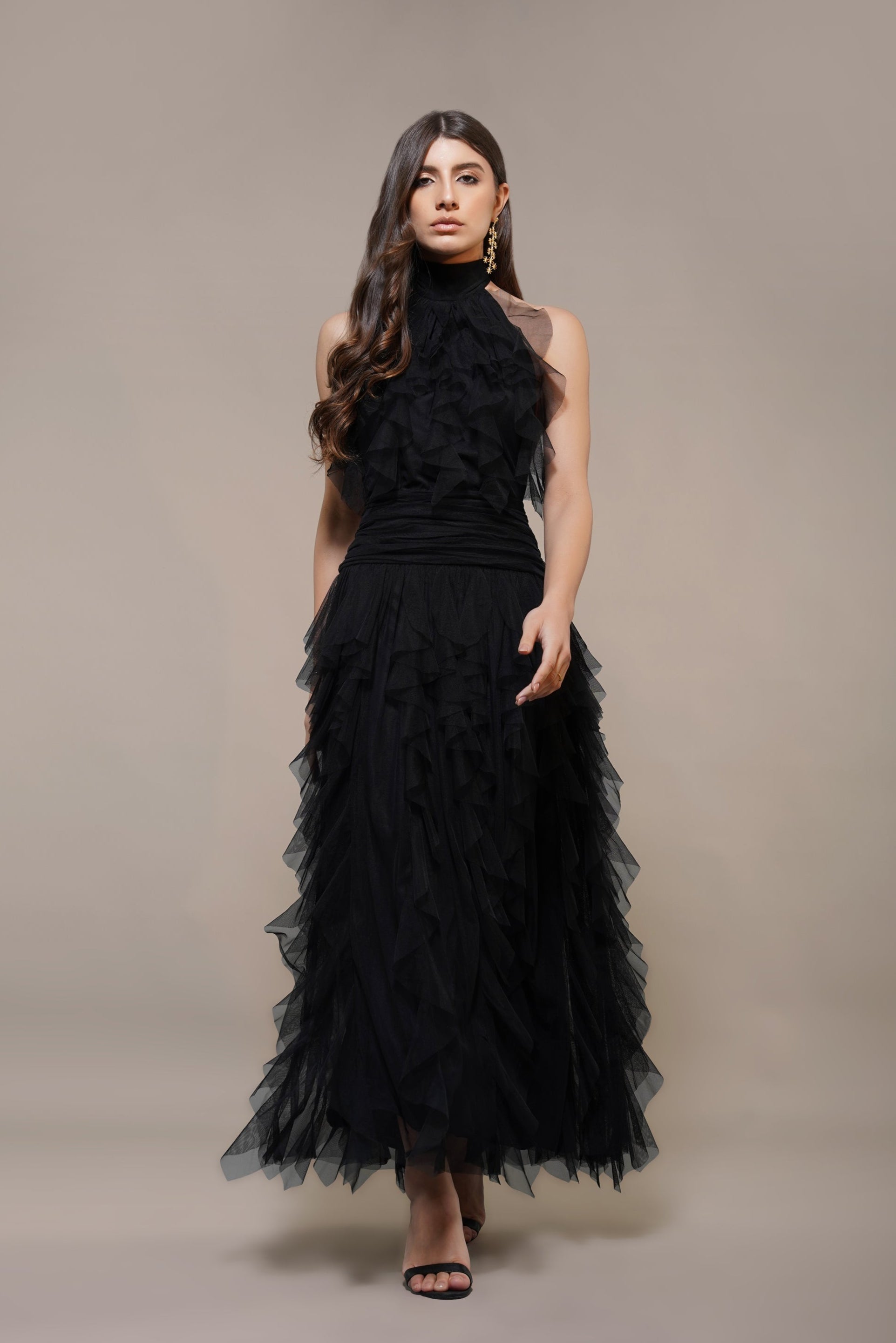 Tabitha Maxi Ruffle Dress in Black - Elegant Long Flowy Dress for Women | Perfect for Weddings, Parties & Special Occasions