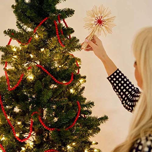 REOVE Christmas Wooden Bead Garland - 9ft Bright Red Wood Bead Rope for Holiday Tree Decorations, Xmas Party, Fireplace & Home Décor (Dark Red)
