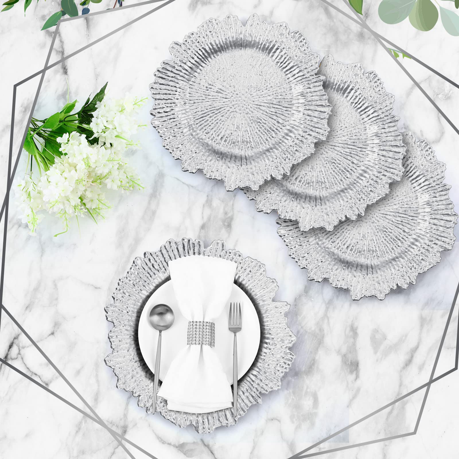 150 Pcs Silver 13 Inch Plastic Charger Plates Bulk - Matte Ruffled Rim Decorative Dinner Plates for Wedding, Party, Holiday & Event Supplies - Perfect for Formal Dining, Buffets & Special Occasions