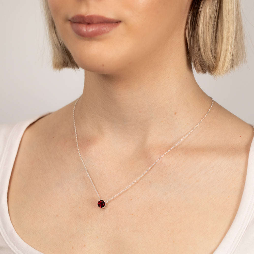 7mm Natural Garnet Sterling Silver Pendant Necklace for Women - Elegant Jewelry Gift for Birthday, Anniversary & Special Occasions