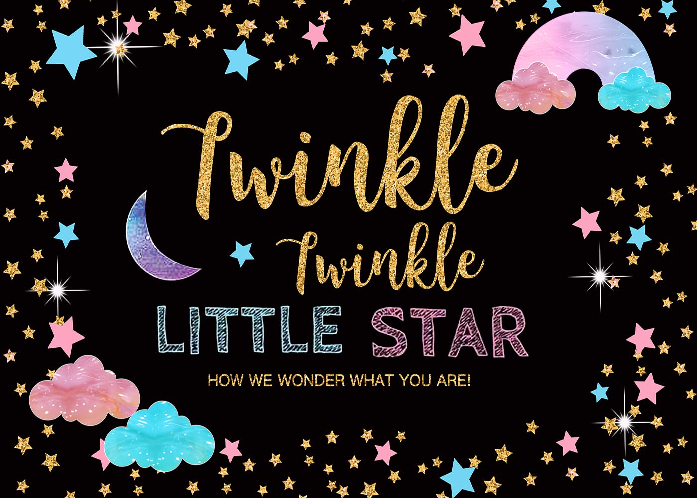 7x5FT Twinkle Star Gender Reveal Backdrop - Pink & Blue Cloud Moon Design for Baby Shower, Neutral Nursery Decor (CEM156B) | Perfect for Gender Reveal Parties, Baby Showers & Nursery Wall Decorations