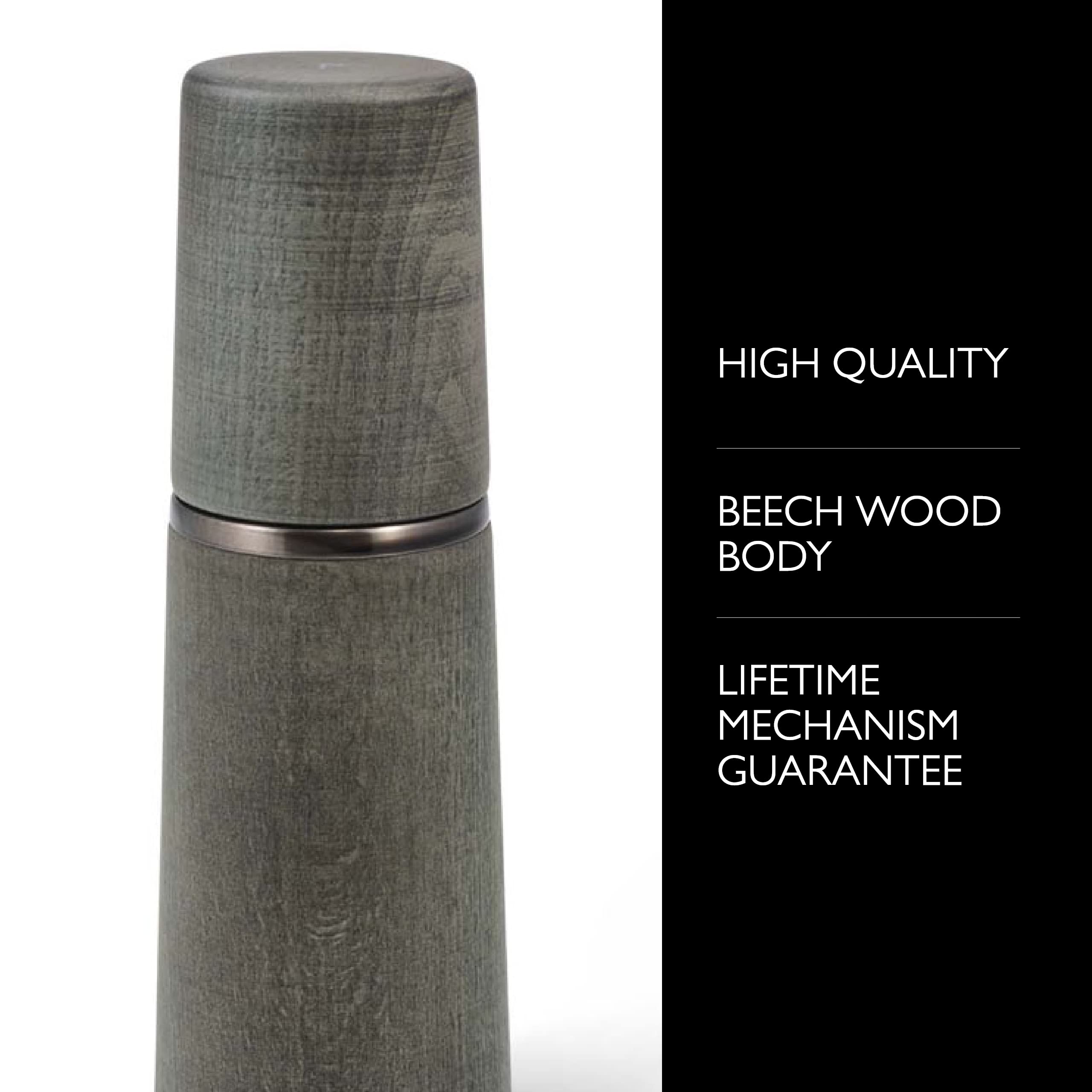 Cole & Mason Marlow Rustic Grey Wood Pepper Mill - Adjustable Peppercorn Grinder with Refillable Design - Premium Spice Grinder for Kitchen, Dining Table & Restaurant Use - Dark Grey Finish