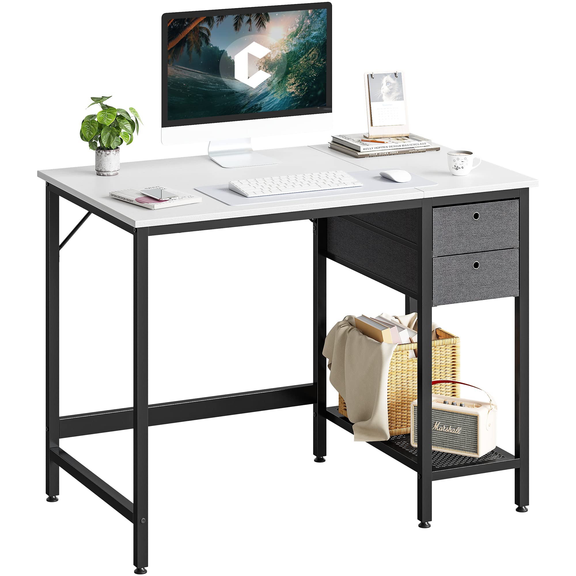 Cubiker 40 Inch Home Office Desk with Drawers - Modern Simple White Computer Desk for Study, Writing & Work - Perfect for Small Spaces, Dorm Rooms & Home Offices