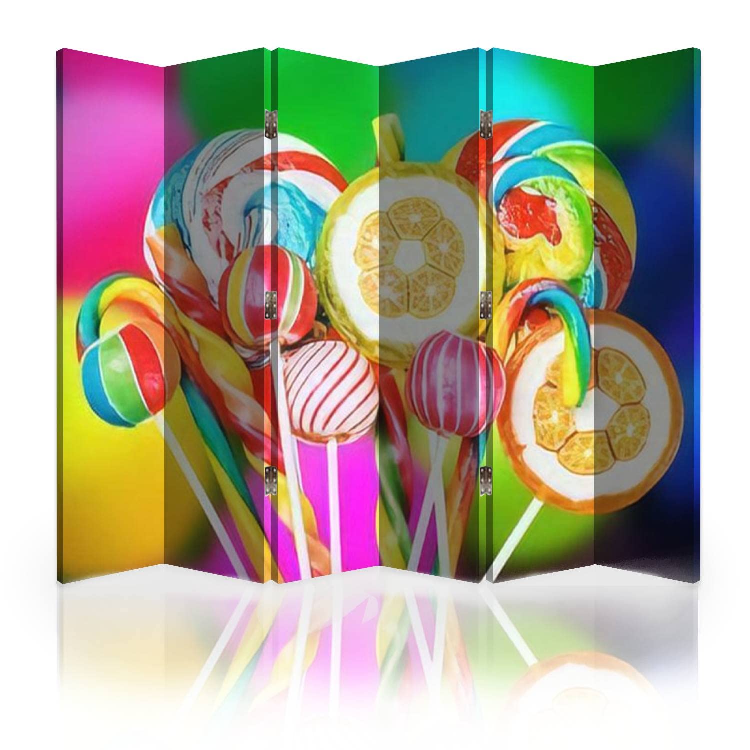 Colorful Candies and Sweets Balloon Pattern 6-Panel Canvas Room Divider Screen - Foldable Privacy Partition Wall Separator for Bedroom, Office, and Event Decor